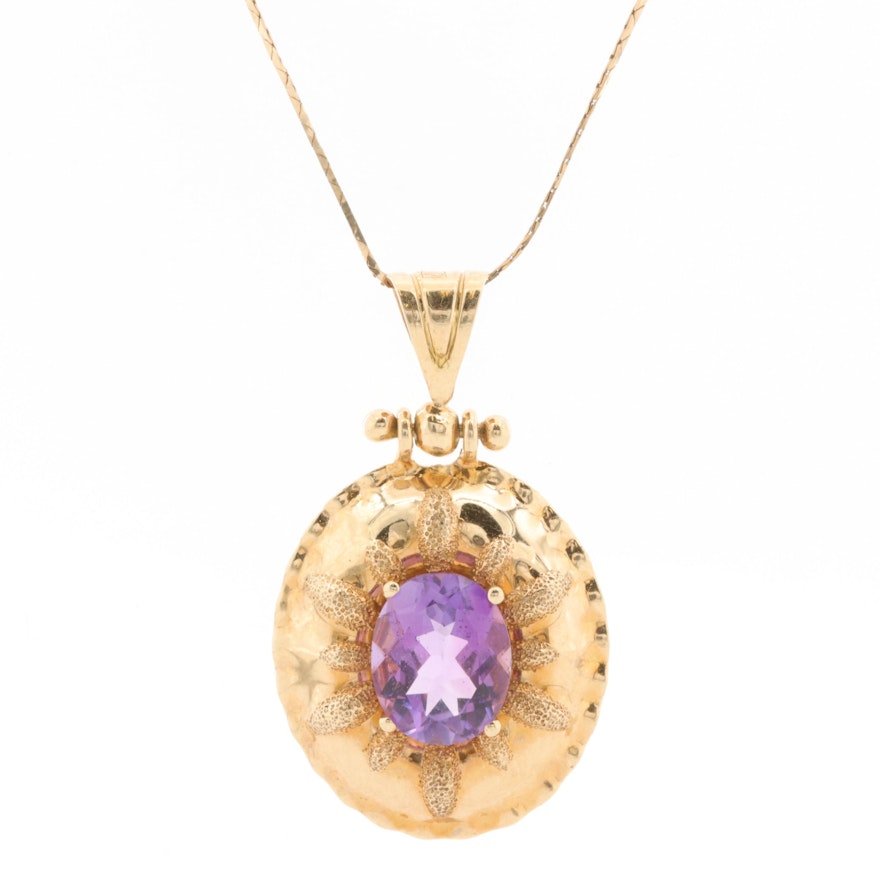 14K Yellow Gold Amethyst Pendant Necklace