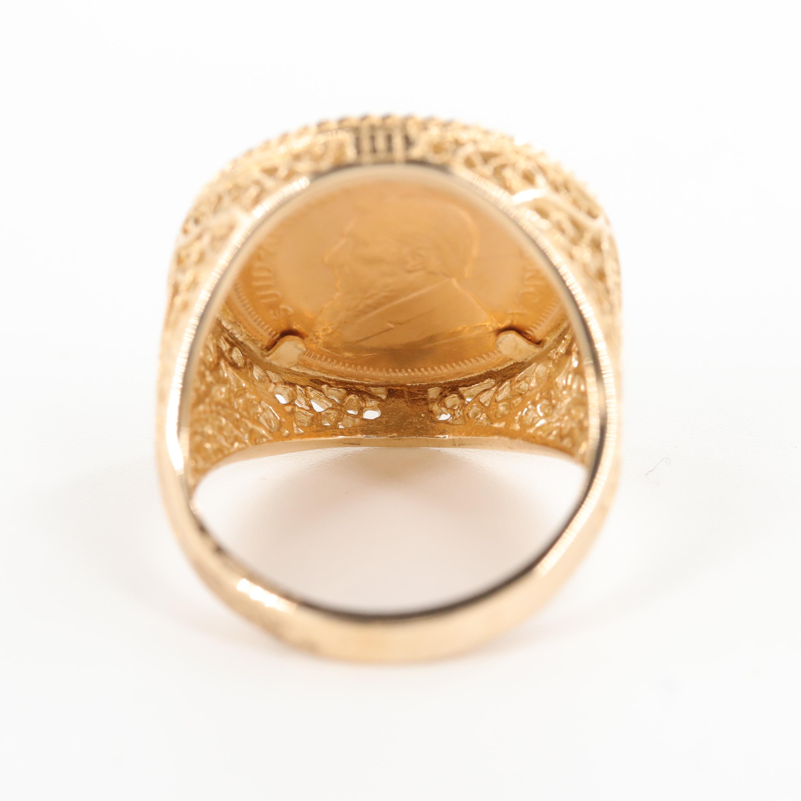 1980 South Africa 1/10 Oz. Krugerrand Gold Bullion Coin Ring