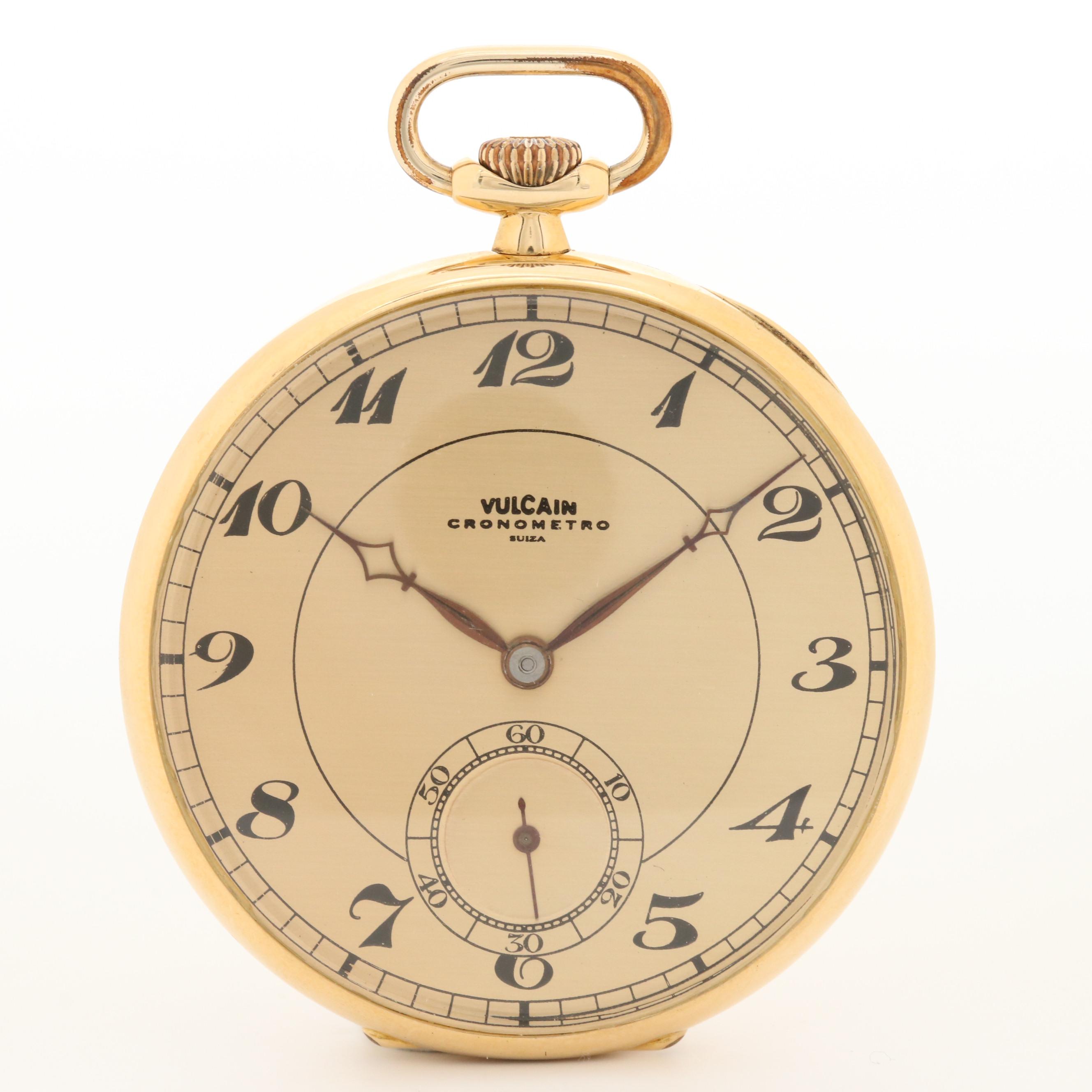 Vintage Vulcain Chronometer 18K Gold Open Face Pocket Watch