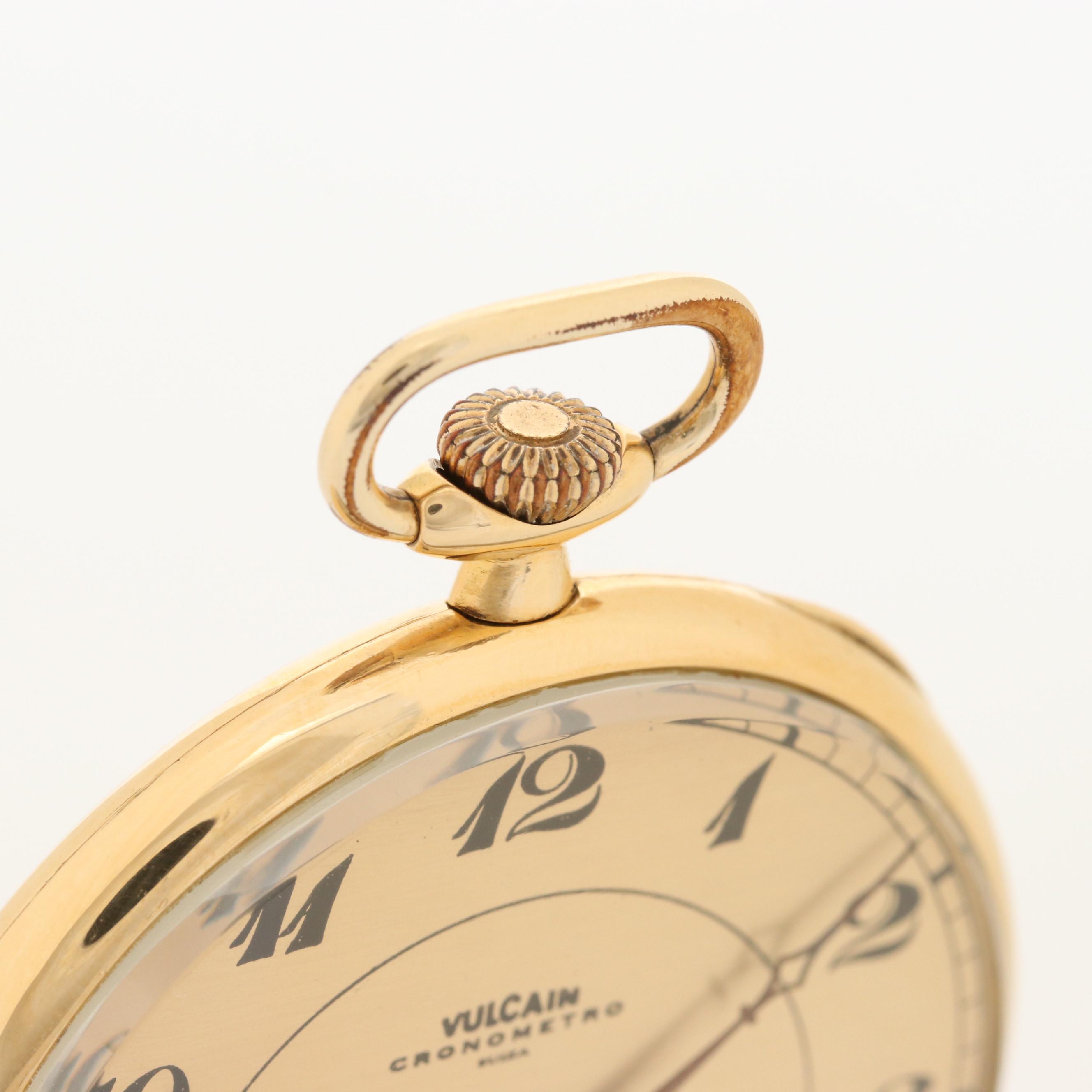 Vintage Vulcain Chronometer 18K Gold Open Face Pocket Watch