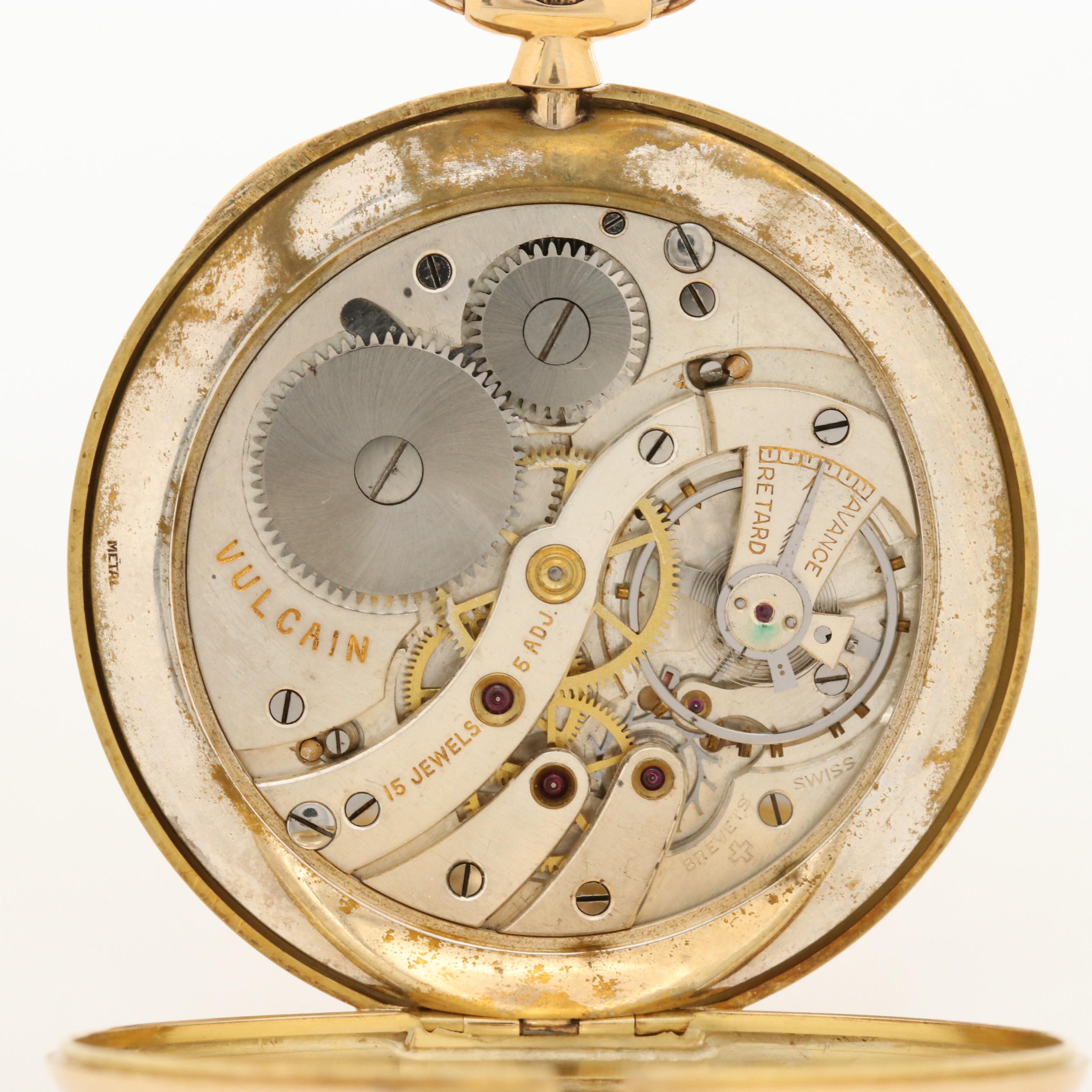 Vintage Vulcain Chronometer 18K Gold Open Face Pocket Watch