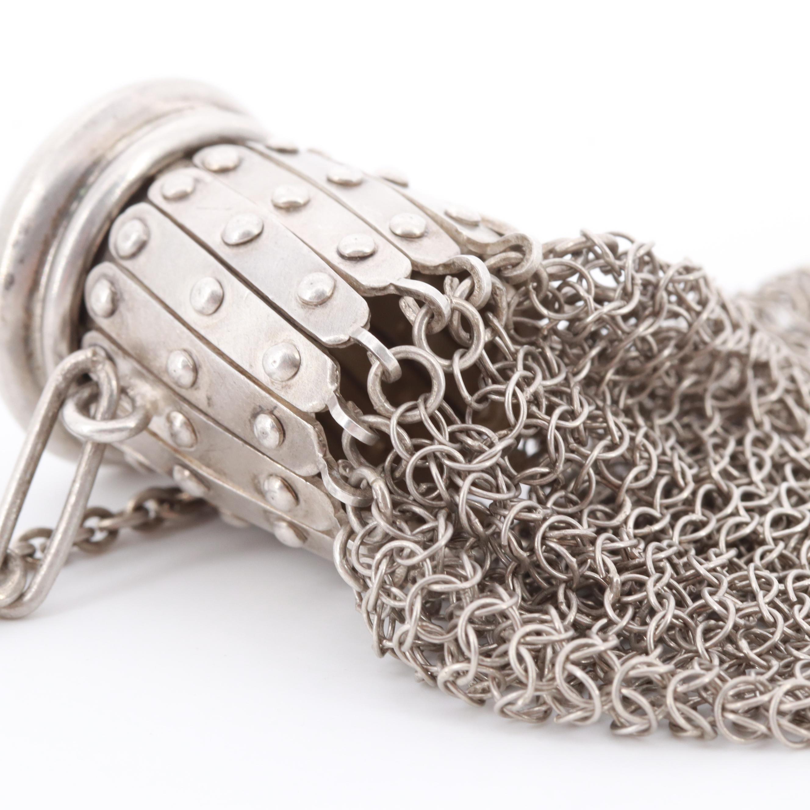 Sterling Silver Chainmail Gate Top Chatelaine Coin Purse with Monogram, Antique