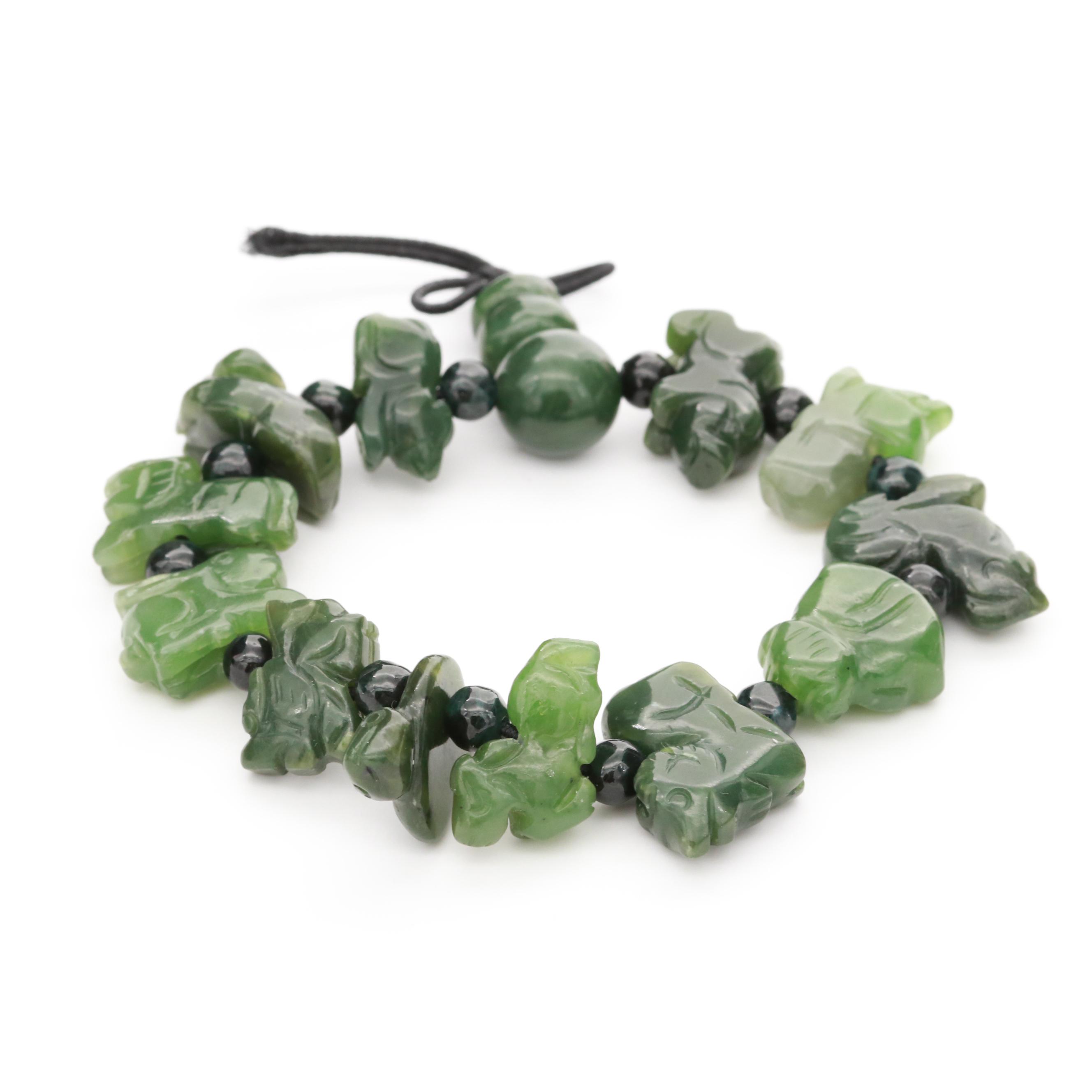 Chinese Nephrite Jade Zodiac Bracelet with Mason-Kay Report
