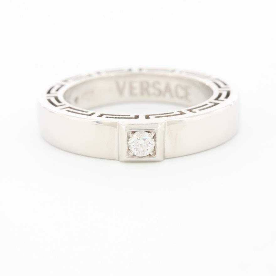Versace "V-Profile" 18K White Gold Diamond Band with Box
