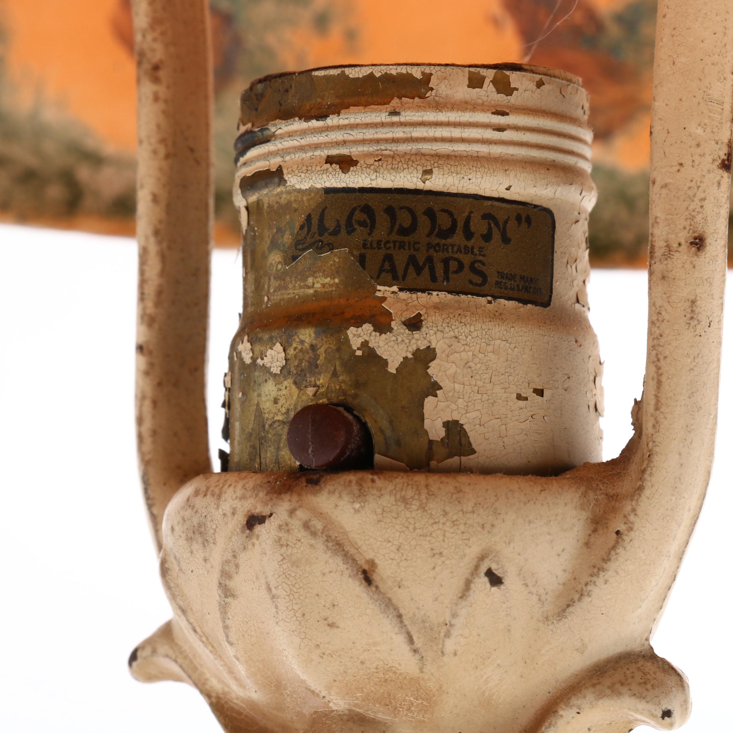 Aladdin Table Lamp with Reverse Painted Lamp Shade, Circa 1930s