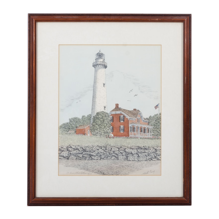 Martin Barry Hand-Colored Lithograph "St. Simons Island Lighthouse"