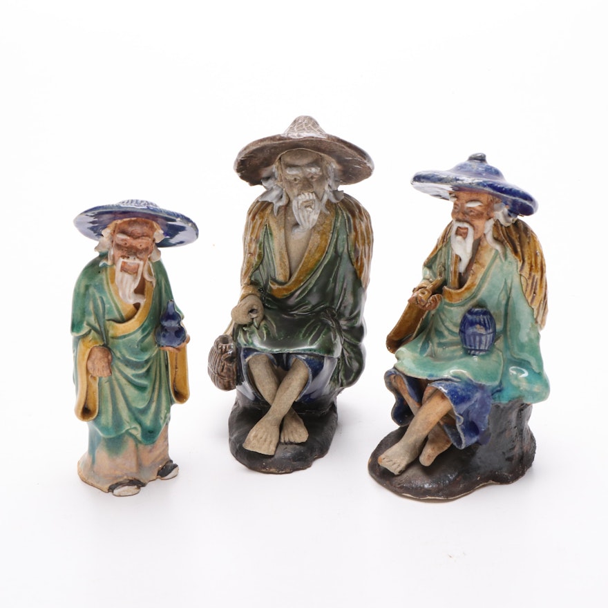 Chinese Shiwan Ware Hand Painted Stoneware Figures
