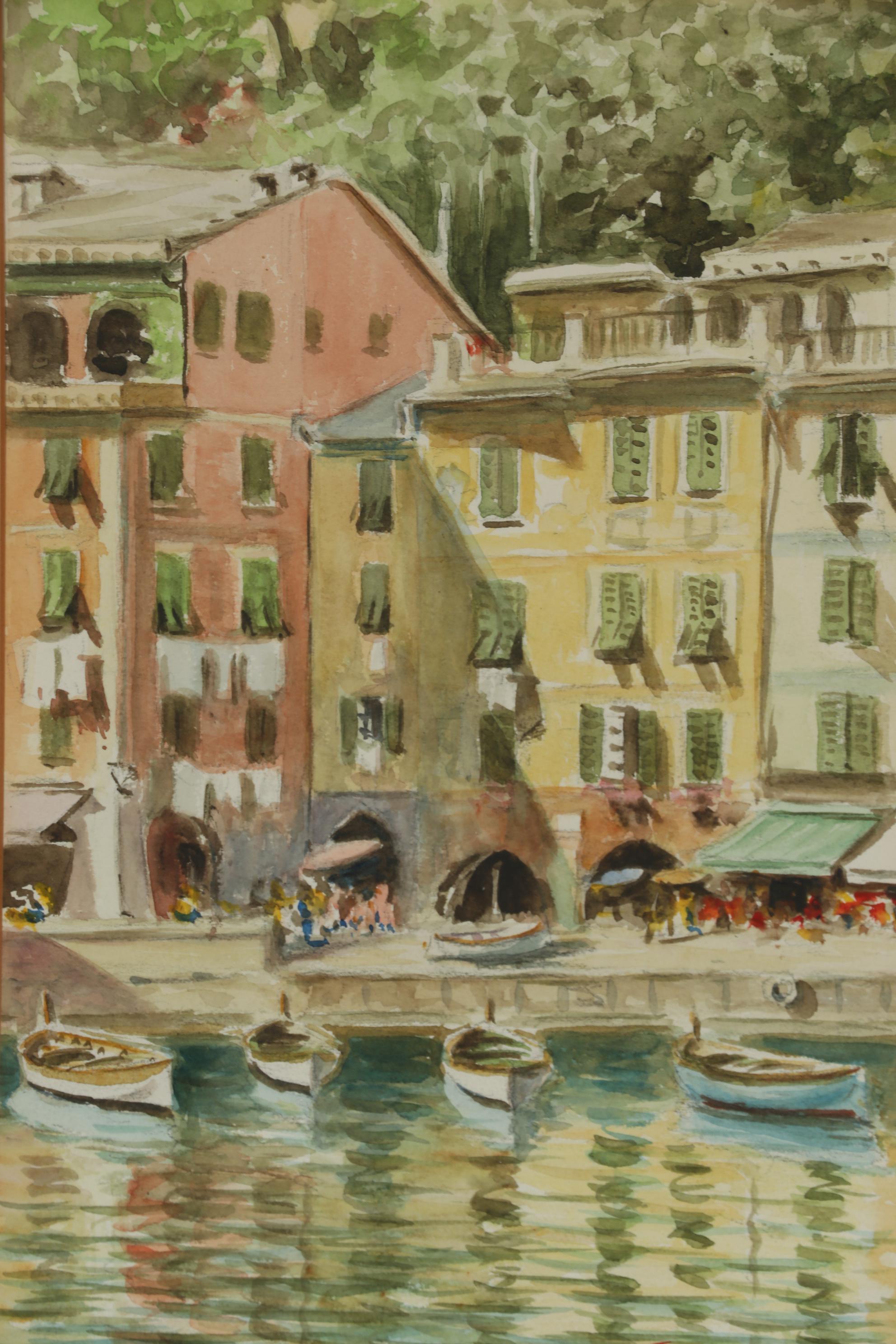 Guido Gagliardi Watercolor Painting of Portofino, 1964