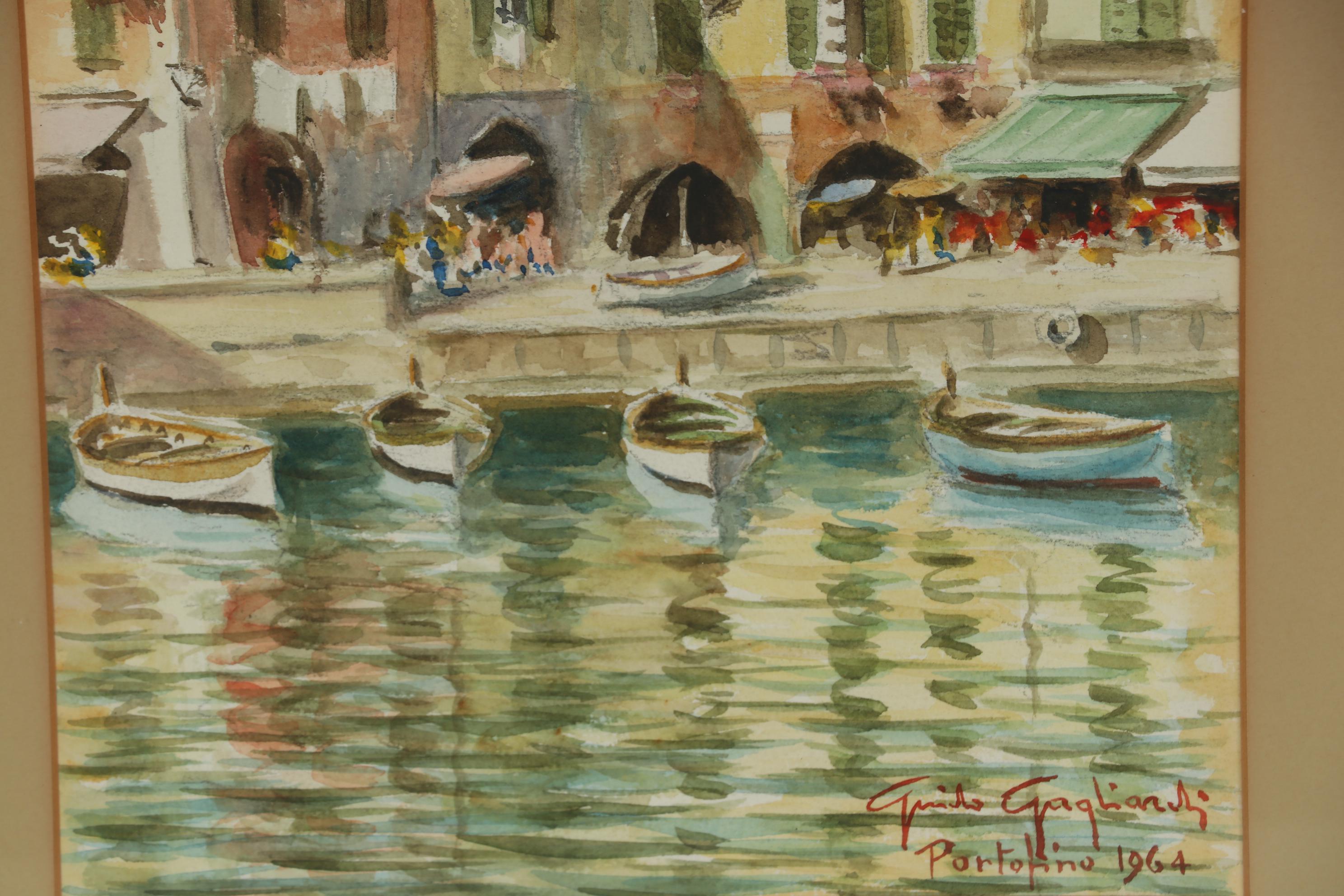 Guido Gagliardi Watercolor Painting of Portofino, 1964