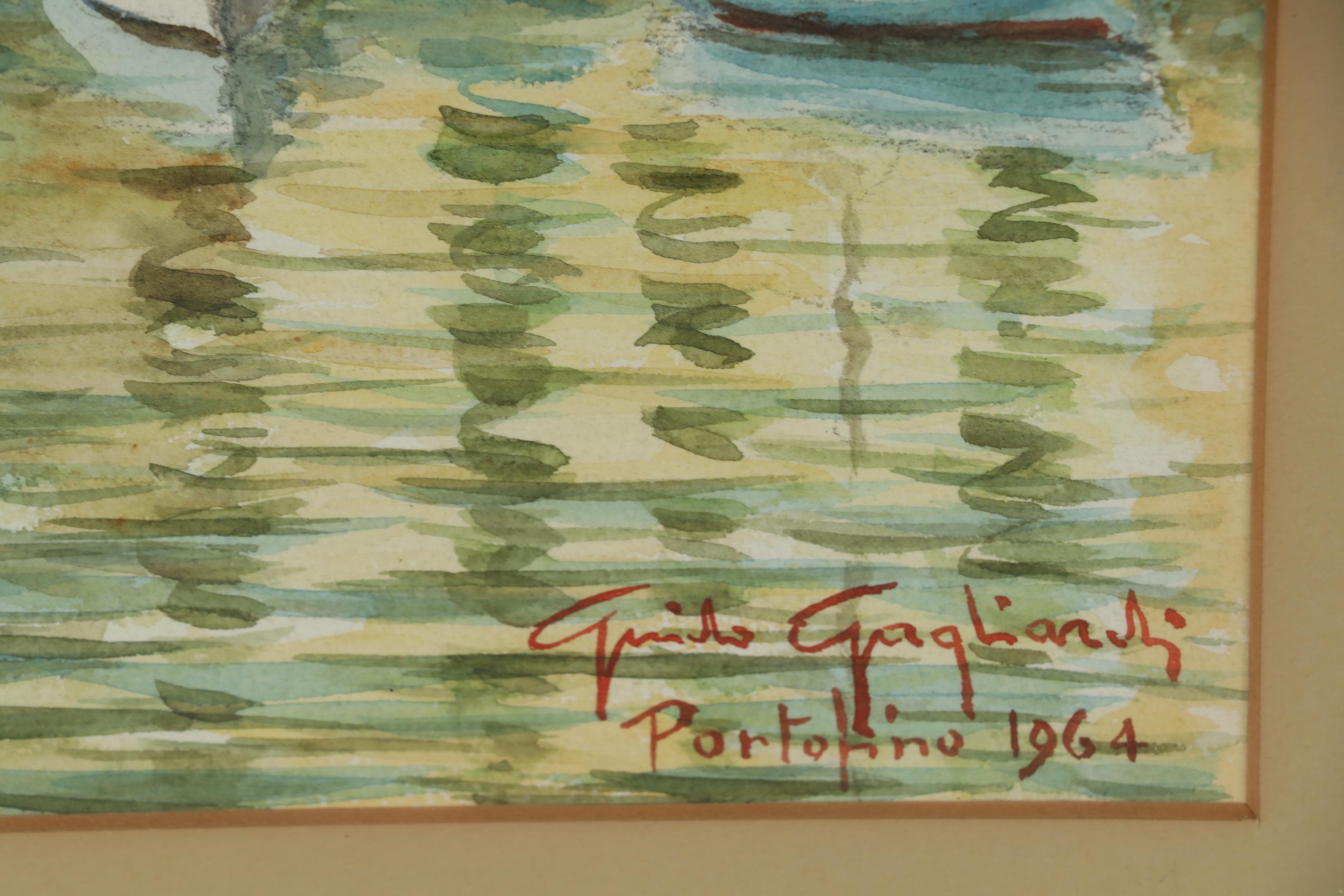 Guido Gagliardi Watercolor Painting of Portofino, 1964