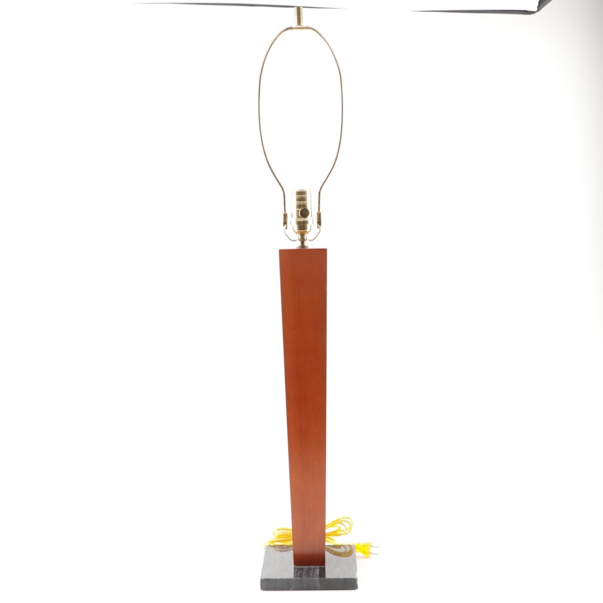 Modern American Cherry Table Lamp With Black Stone Base