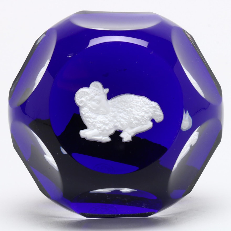 Baccarat Sulfide Cobalt Blue Paperweight "Aires the Ram"