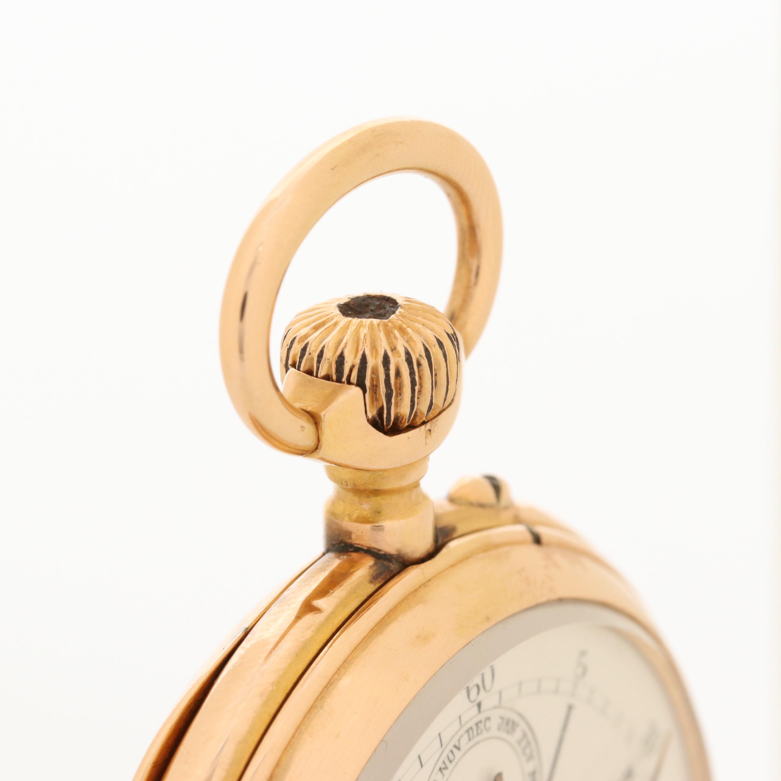 Antique Degroux Lille Moon Phase Calendar 18K Gold Open Face Pocket Watch