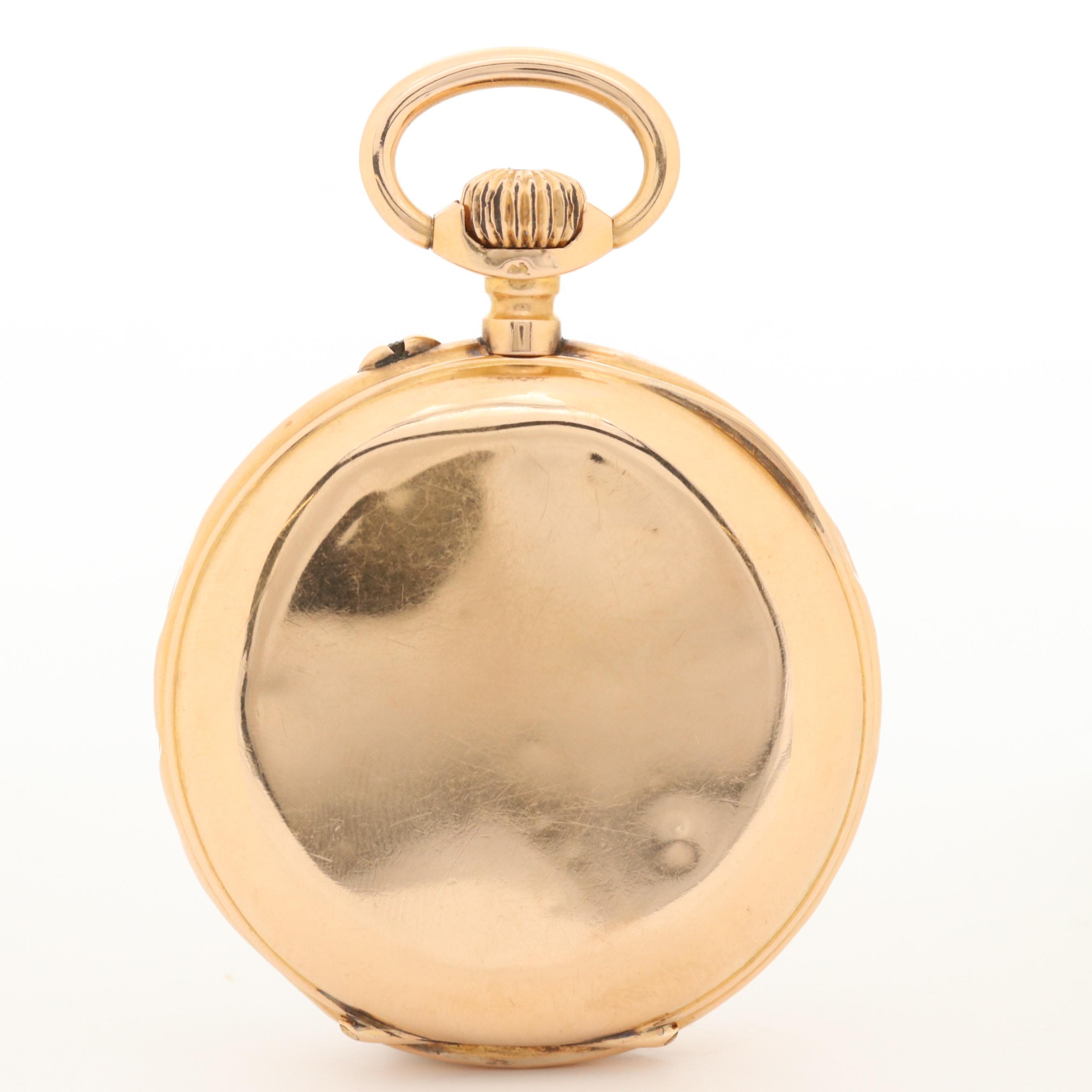 Antique Degroux Lille Moon Phase Calendar 18K Gold Open Face Pocket Watch