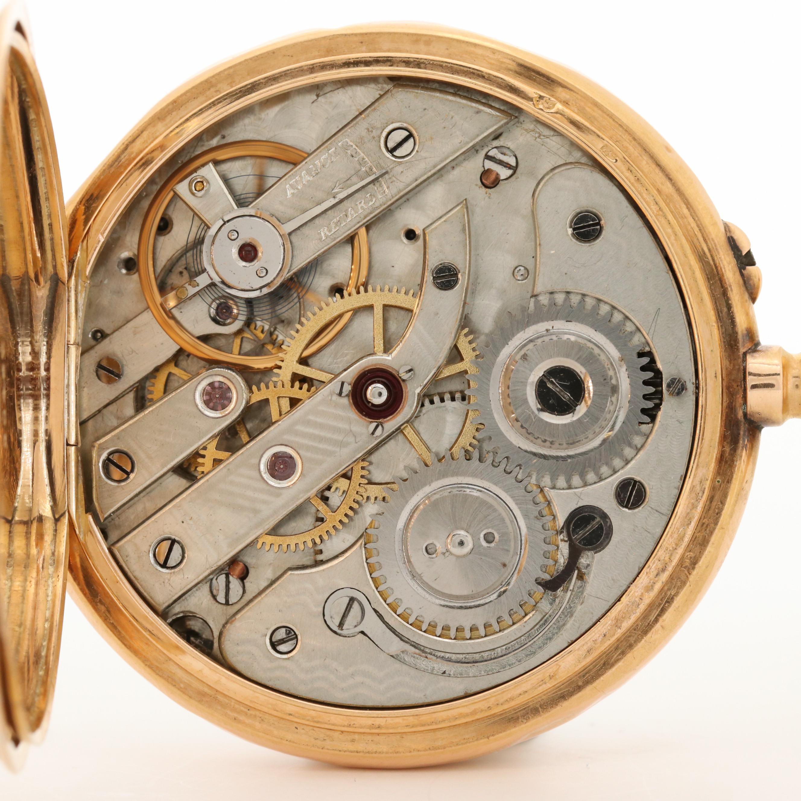 Antique Degroux Lille Moon Phase Calendar 18K Gold Open Face Pocket Watch