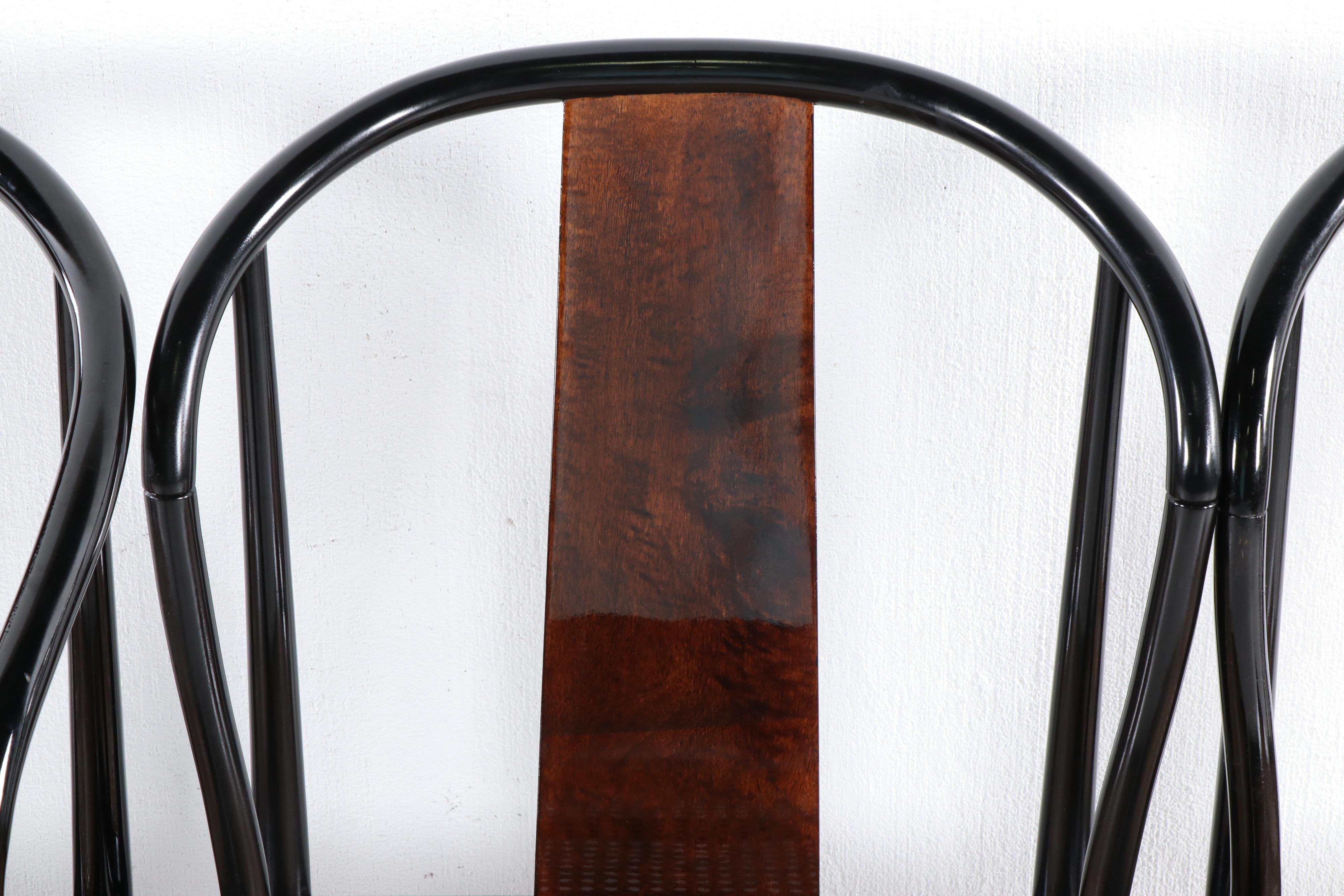 Henredon Chinese Style Black Lacquer Roundback Cane Seat Dining Chairs