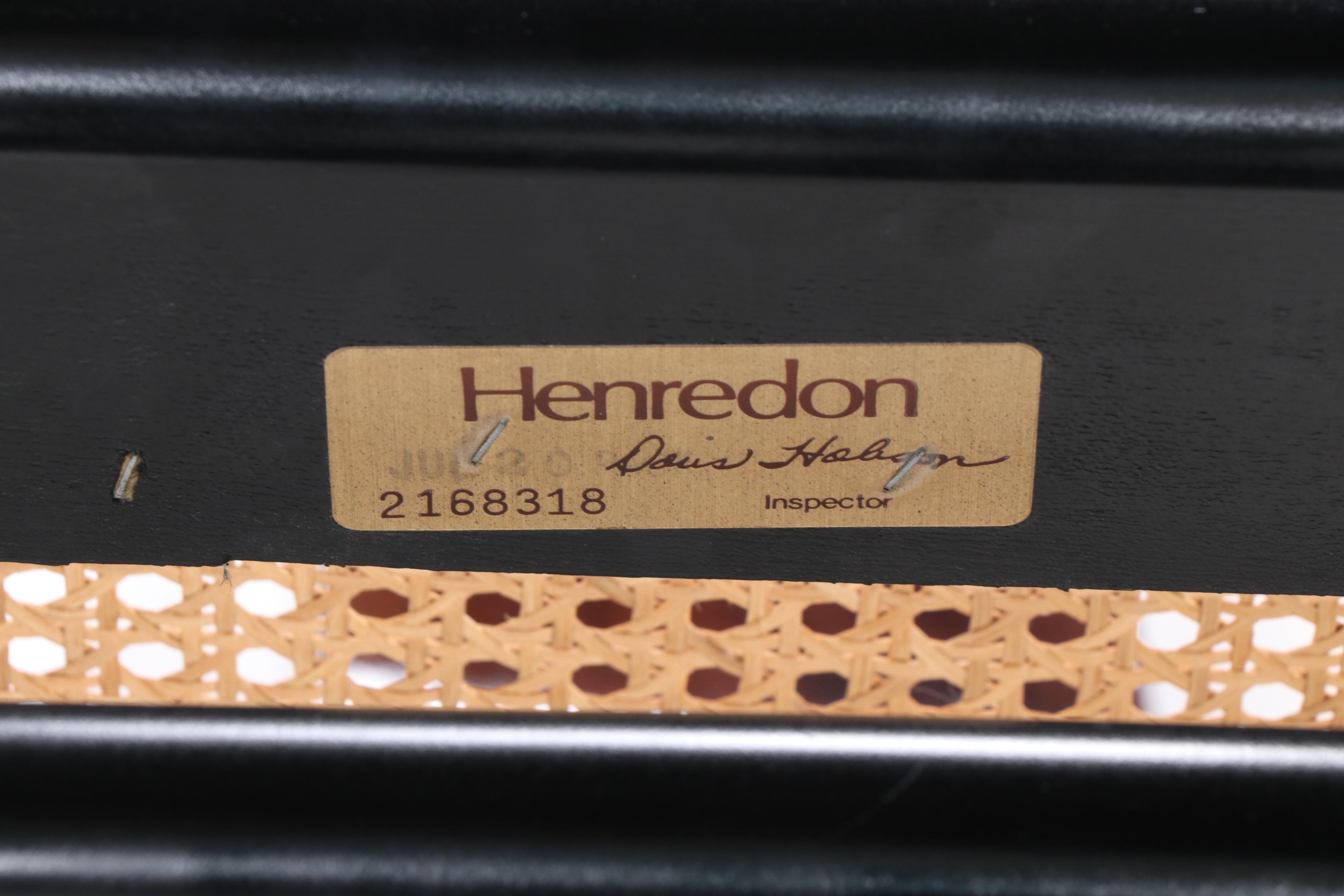 Henredon Chinese Style Black Lacquer Roundback Cane Seat Dining Chairs