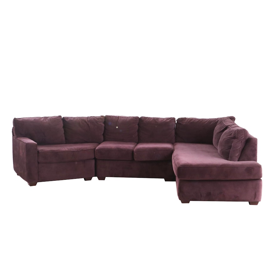 Sectional Sofa with Dark Purple Fabric Upholstery