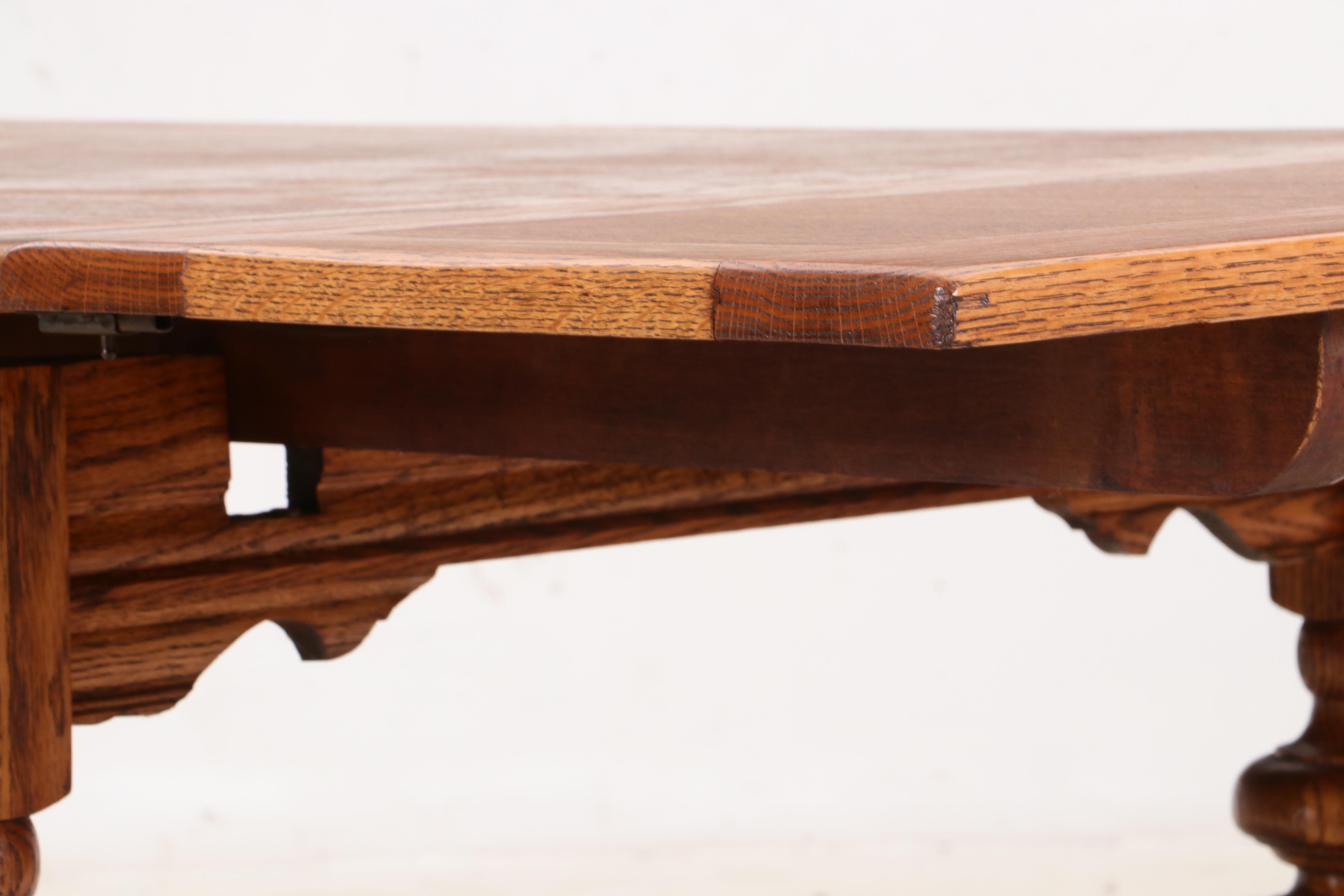 Jacobean Style Oak Dining Table and Six Chairs, Circa 1920s