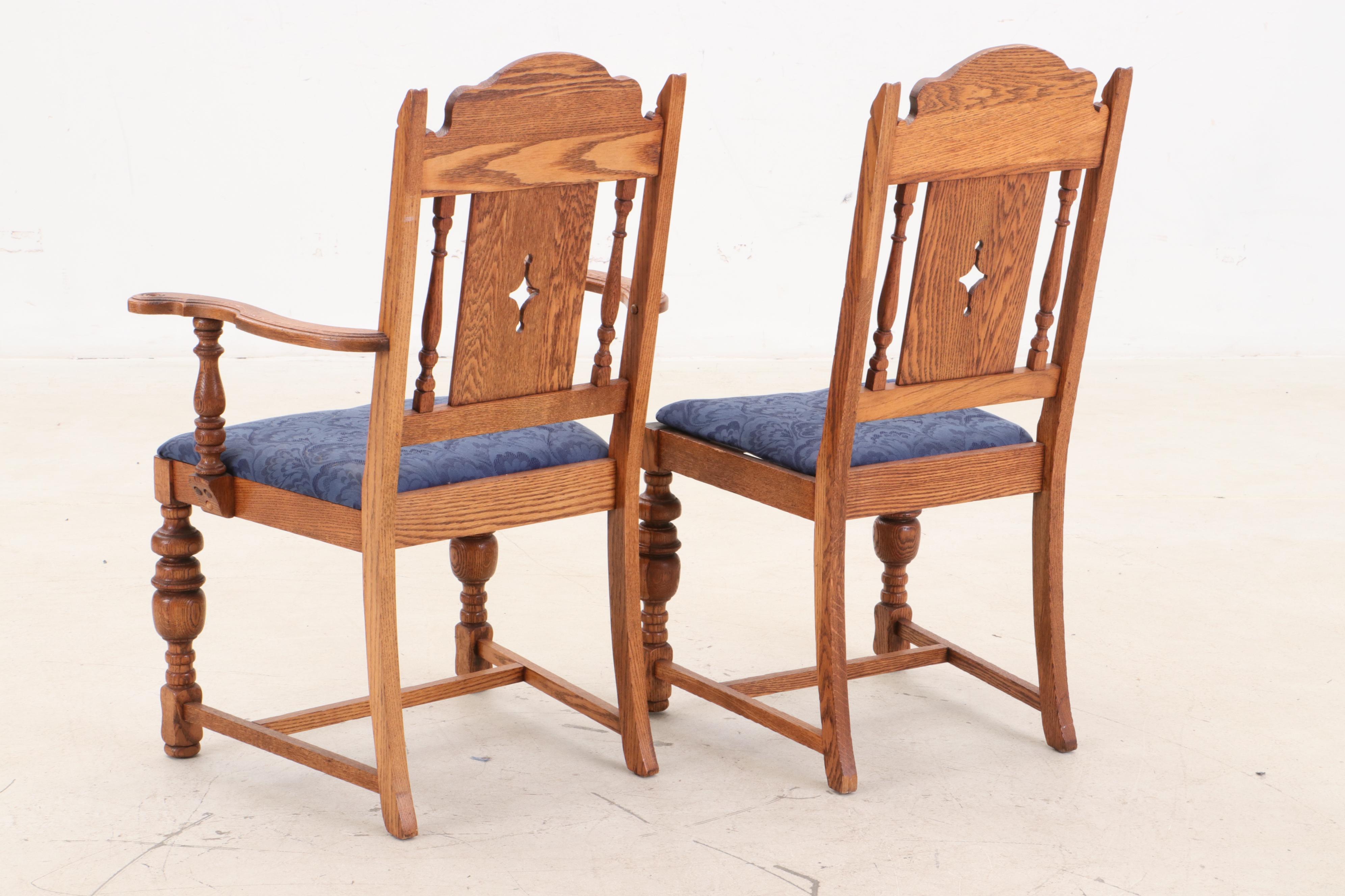 Jacobean Style Oak Dining Table and Six Chairs, Circa 1920s