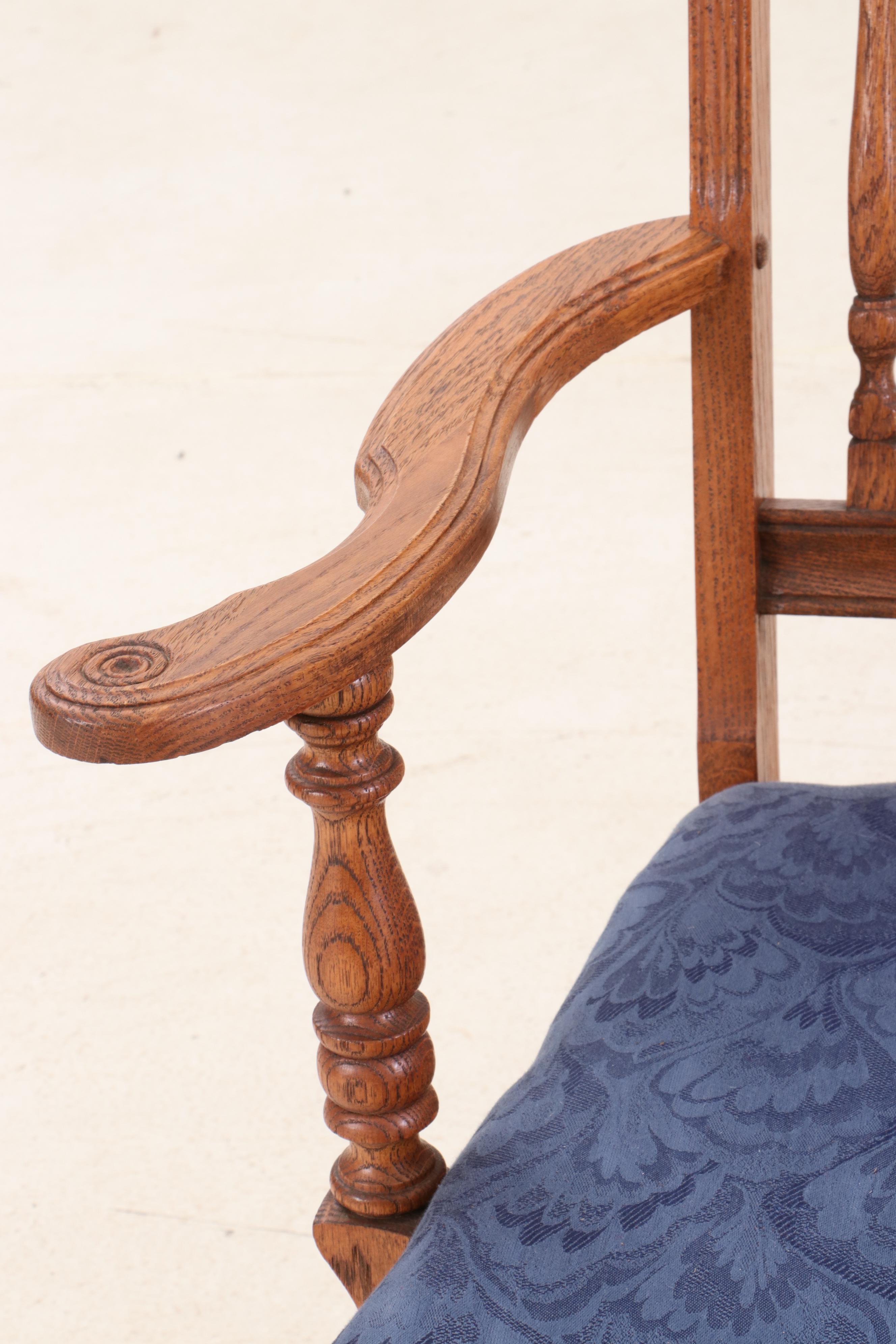 Jacobean Style Oak Dining Table and Six Chairs, Circa 1920s