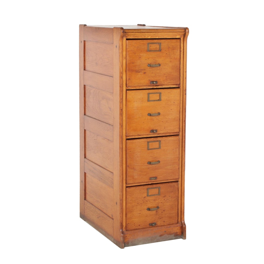Oak Four-Drawer File Cabinet, First Half 20th Century