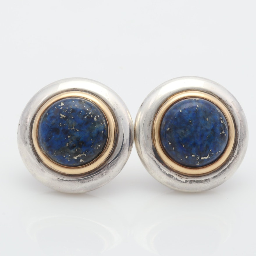 Vintage Gucci Sterling Silver, 14K Yellow Gold and Lapis Earrings