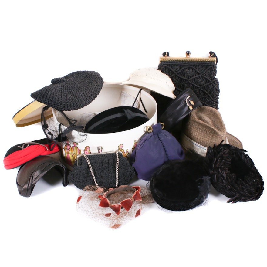 Beret, Panama Hat, Toque, Pillbox, Evening Clutches and More, Mid-20th Century