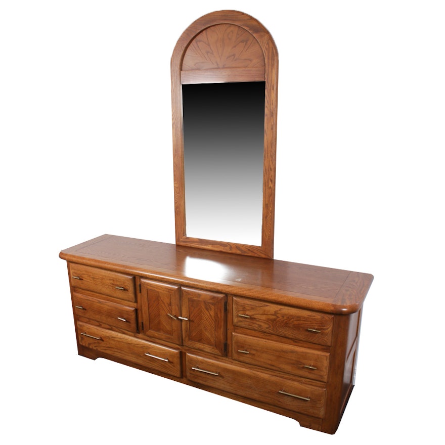 Oak Chest of Drawers and Mirror, Late 20th Century