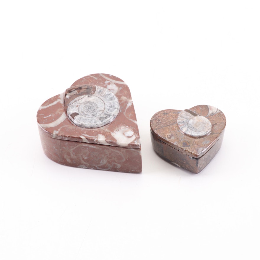 Ammonite Fossil Heart Shaped Jewelry Boxes