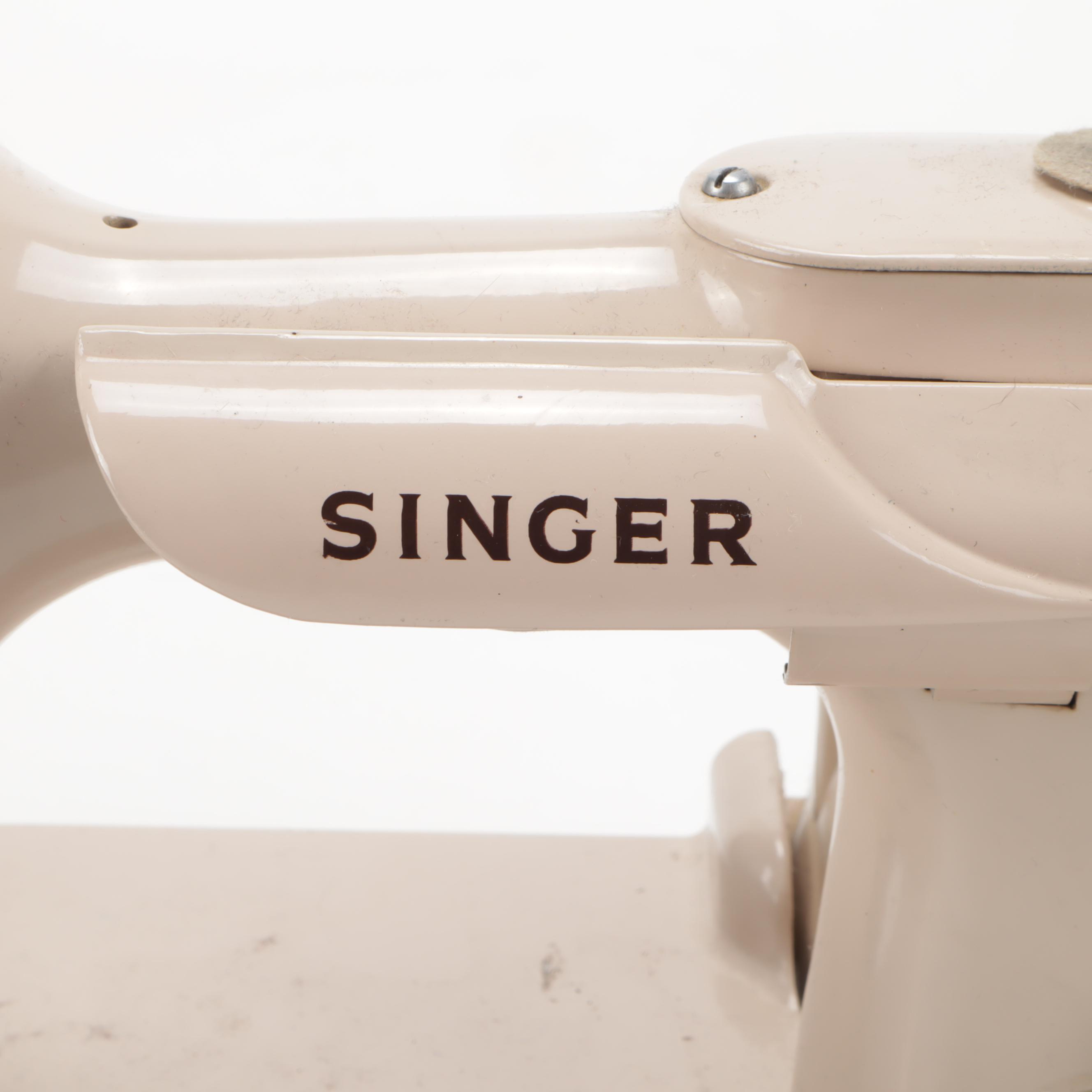 Tan Singer "Featherweight" Sewing Machine, Case & Accessories, Circa 1961