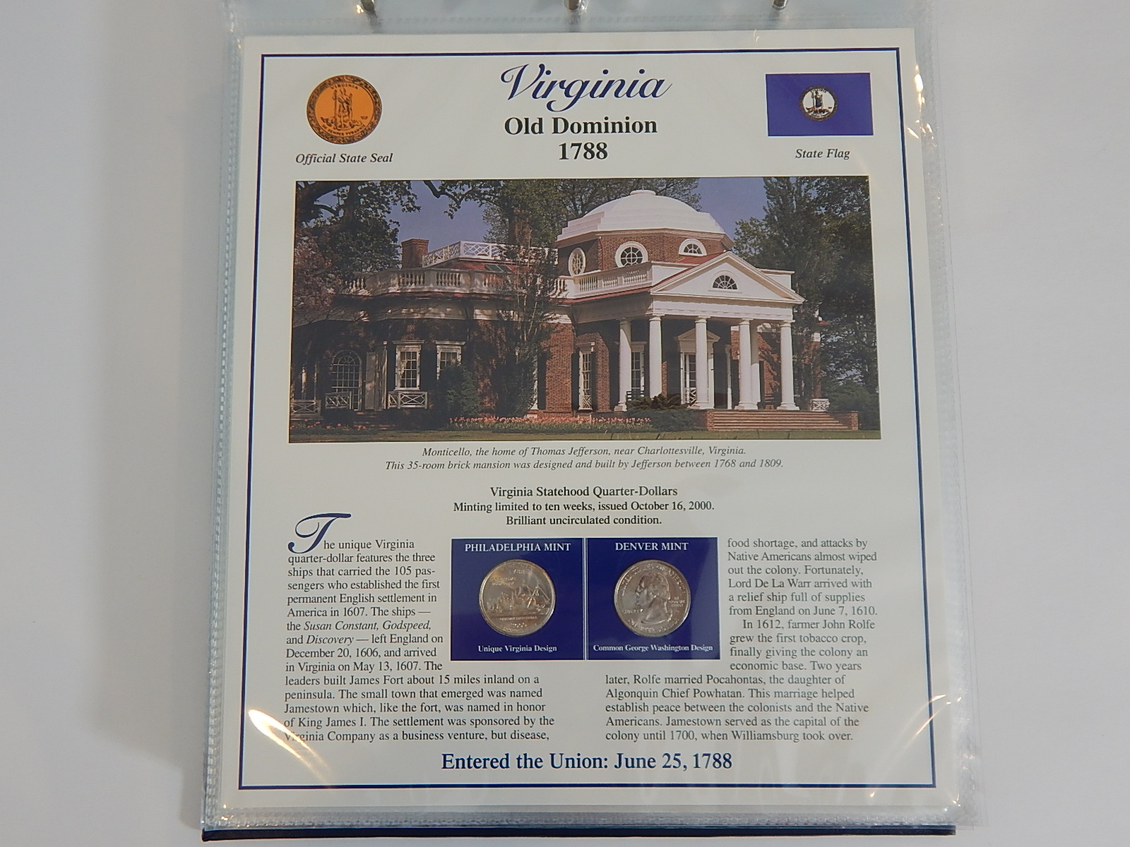 Postal Commemorative Society "Statehood Quarters Collection" Volume I