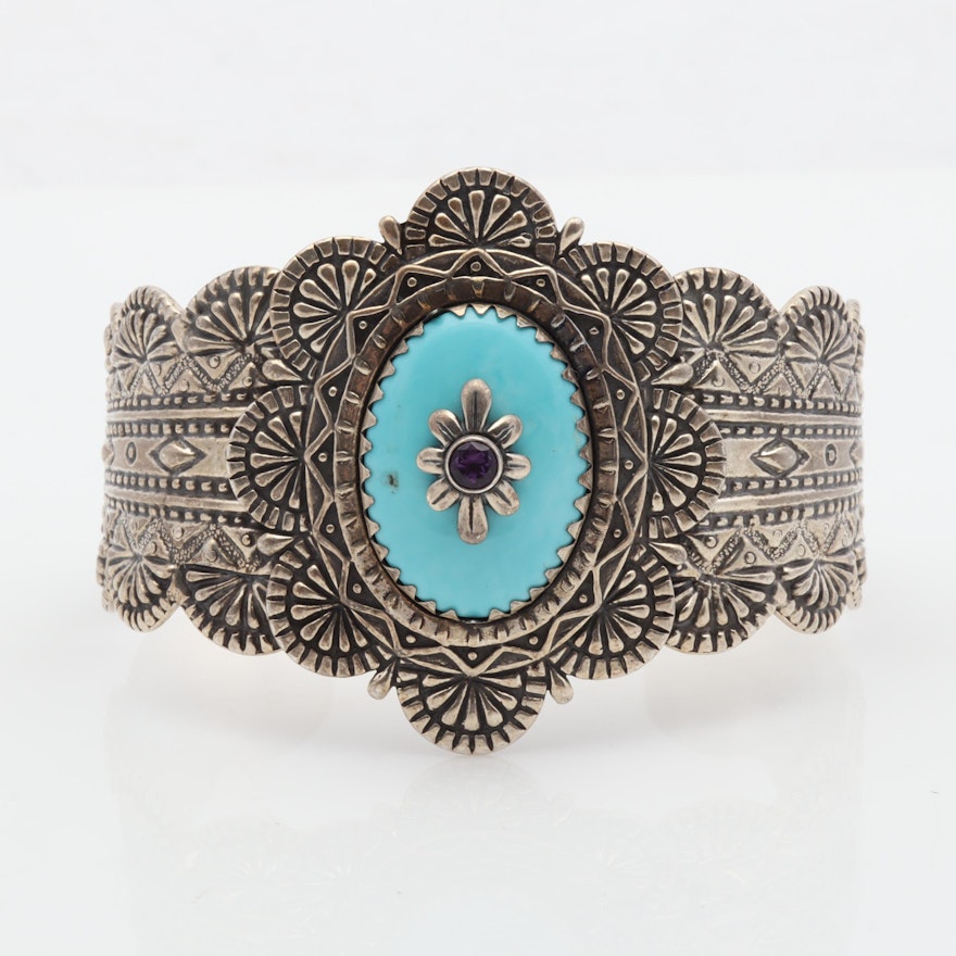 Carolyn Pollack Sterling Silver Turquoise & Amethyst Cuff Bracelet