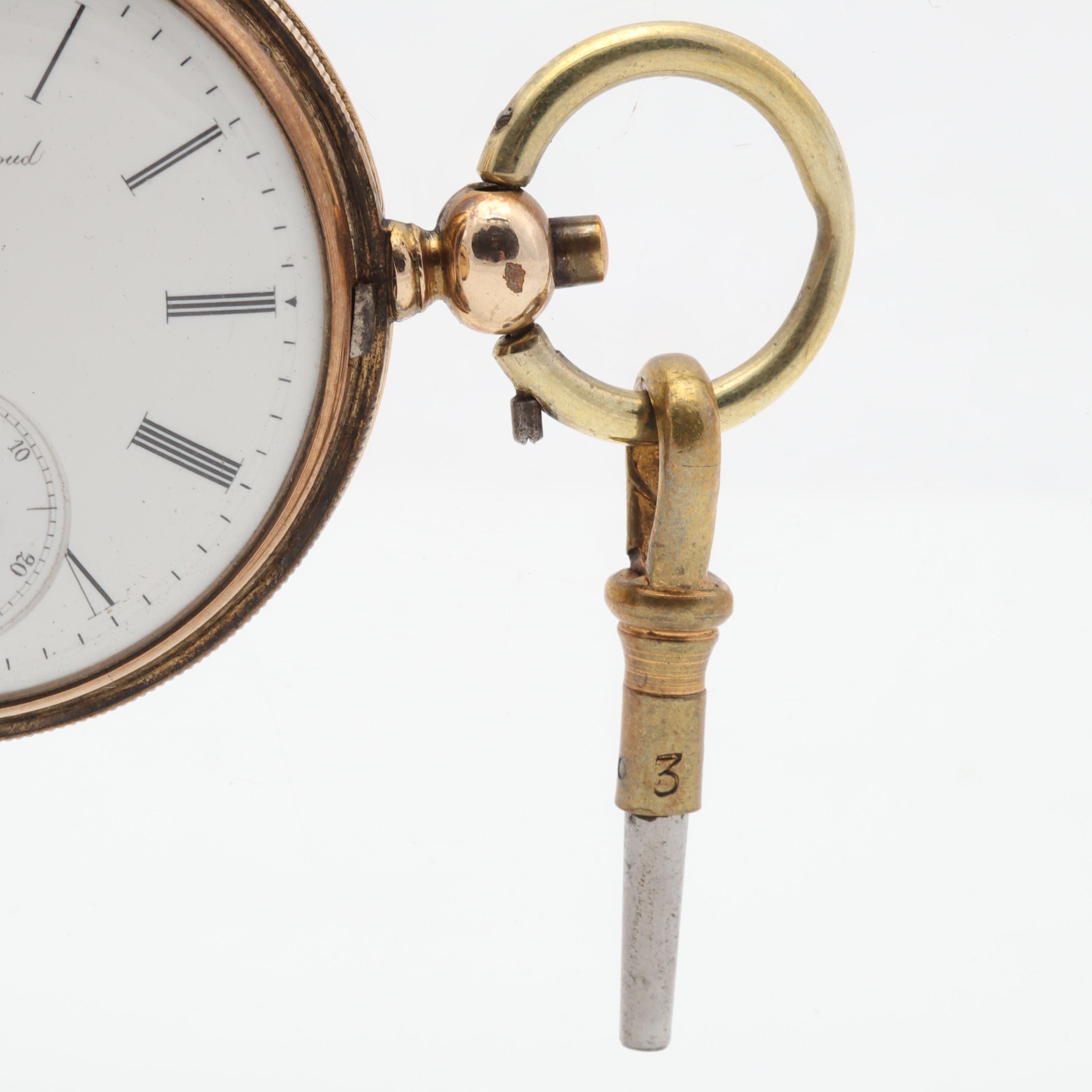 J. Perrenoud Locle 14K Yellow Gold Enamel 40MM Pocket Watch, Circa 1850