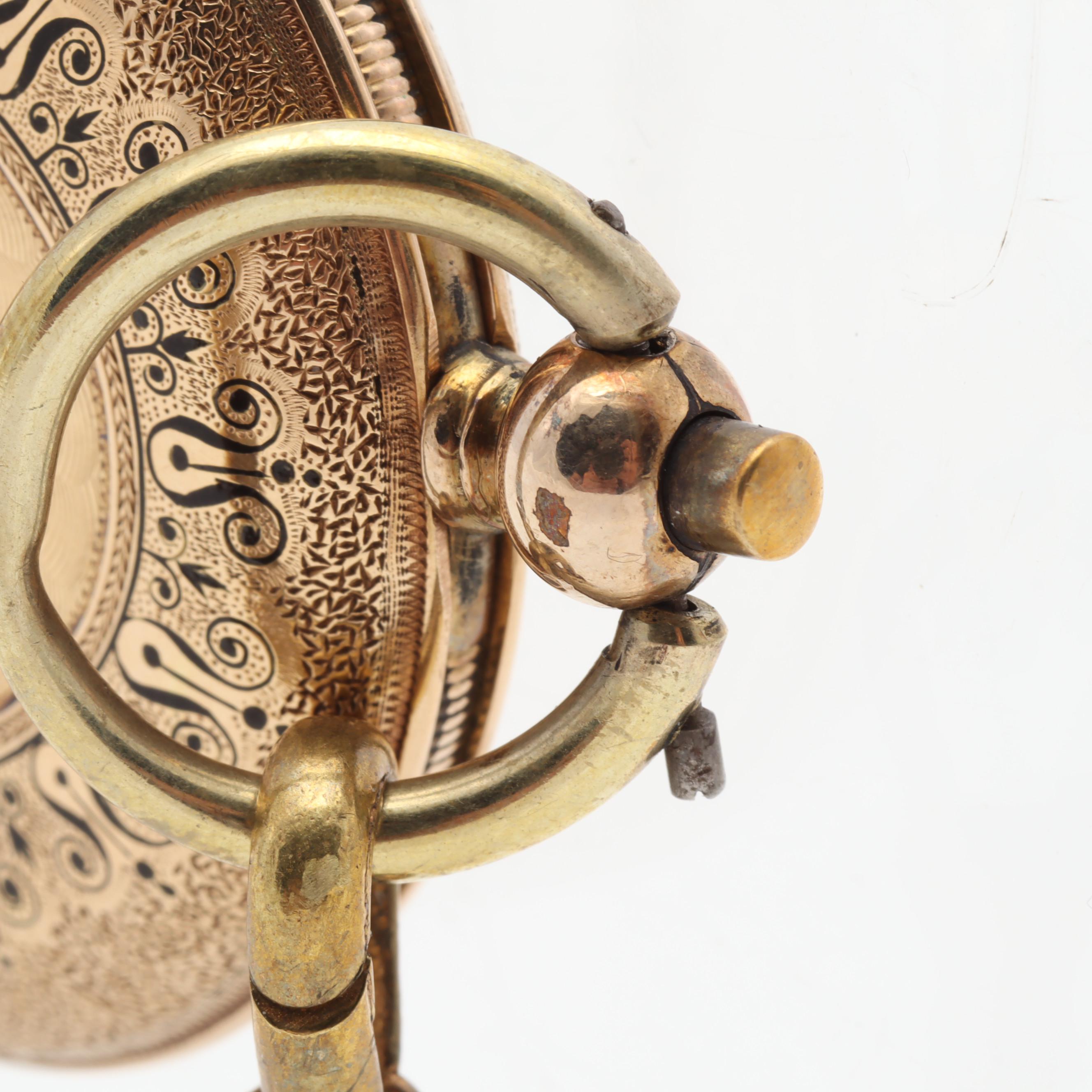 J. Perrenoud Locle 14K Yellow Gold Enamel 40MM Pocket Watch, Circa 1850