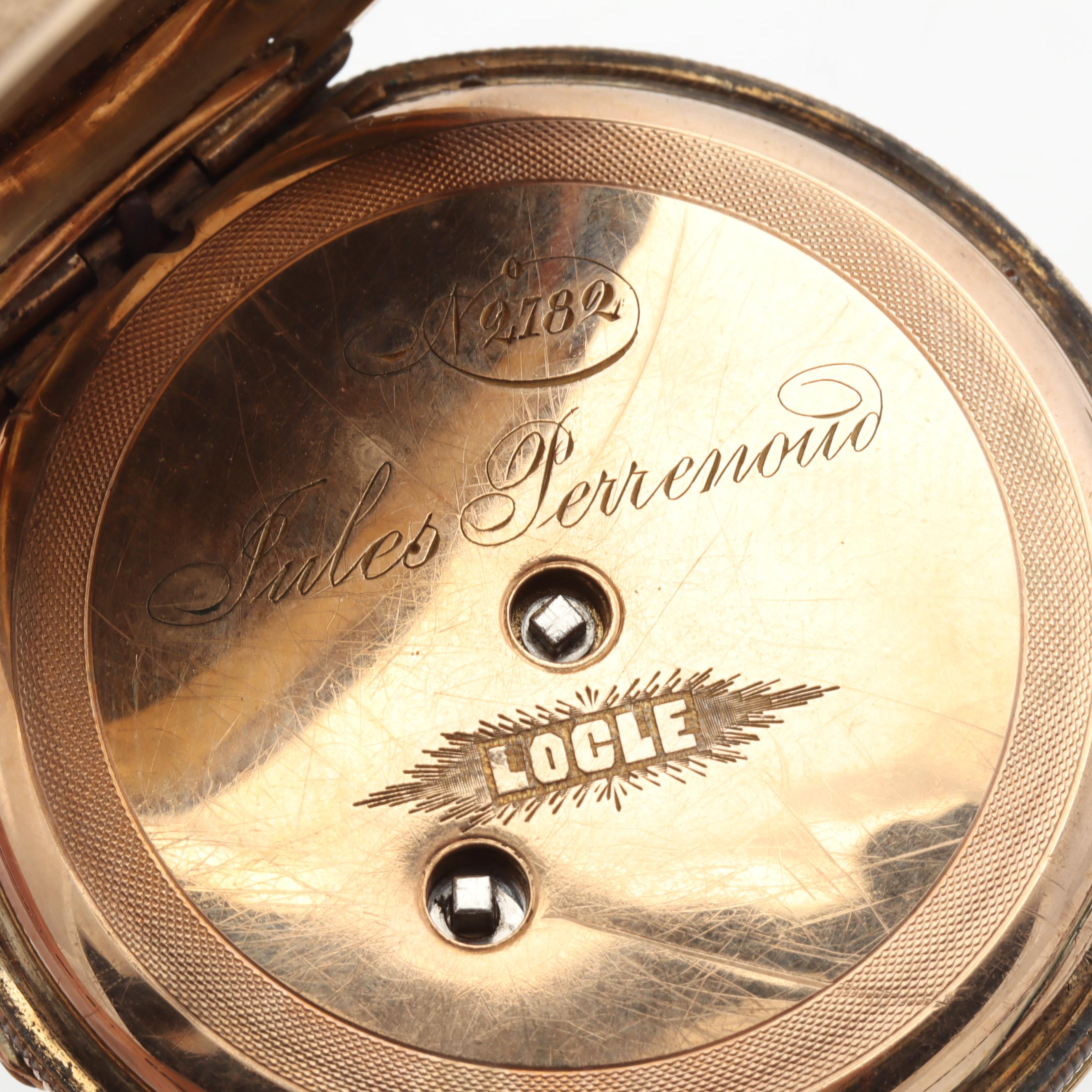 J. Perrenoud Locle 14K Yellow Gold Enamel 40MM Pocket Watch, Circa 1850