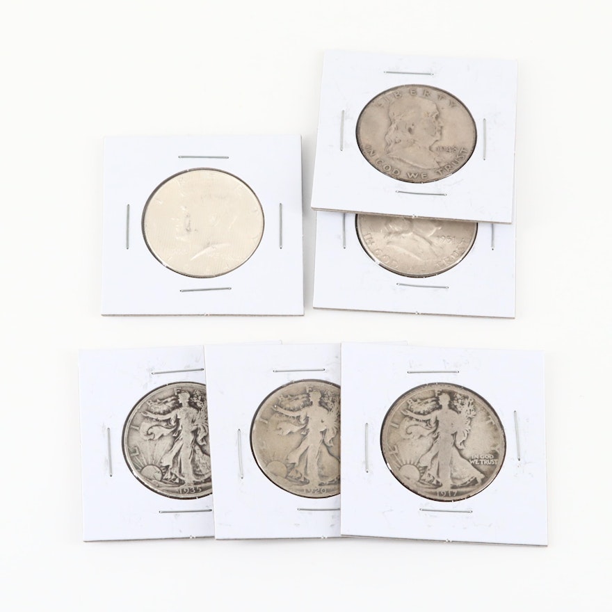 Six U.S. Silver Half Dollar Coins