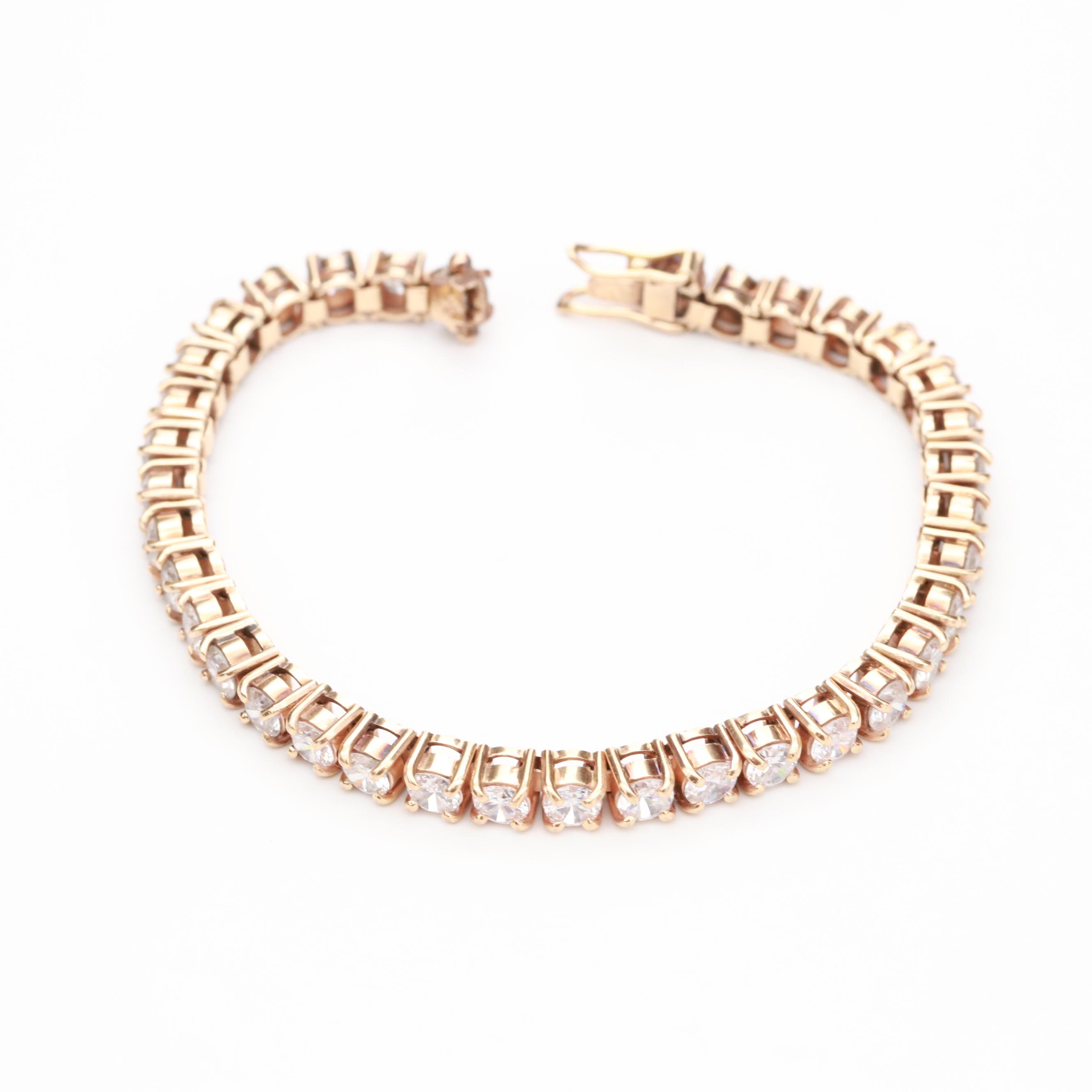 14K Yellow Gold Cubic Zirconia Tennis Bracelet