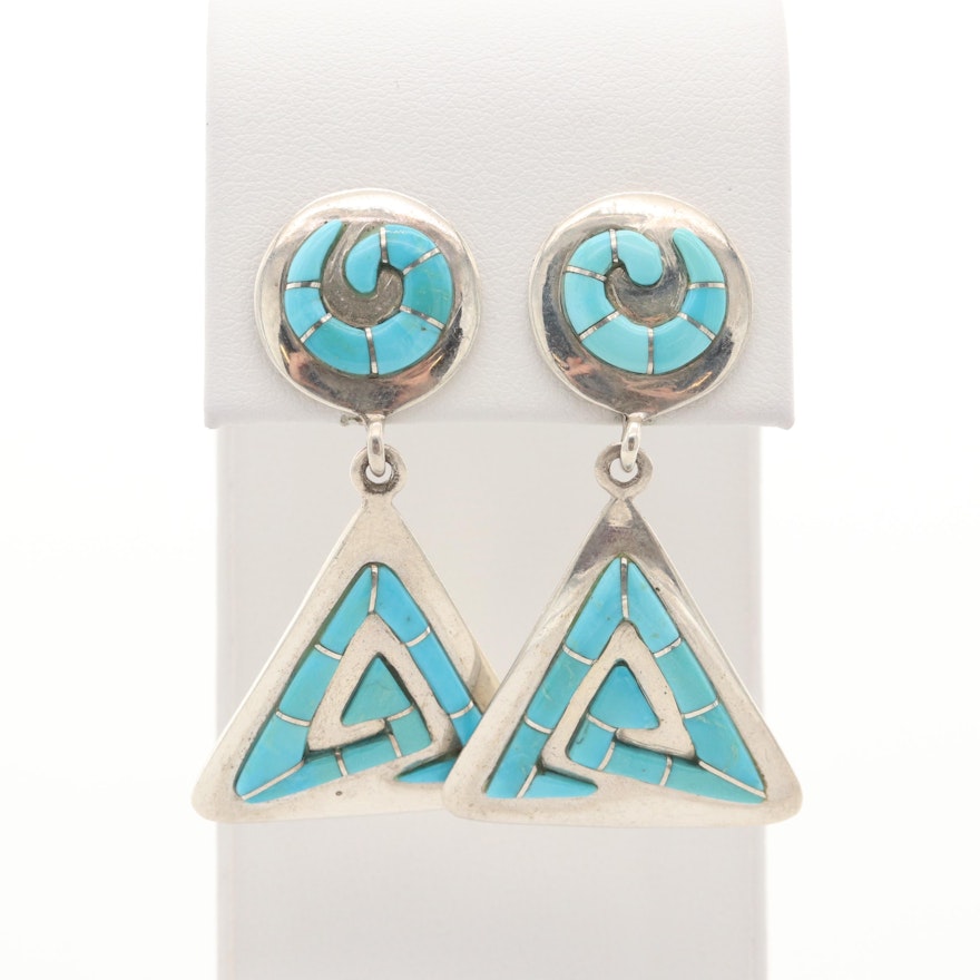 Southwestern Sterling Turquoise Dangle Earrings