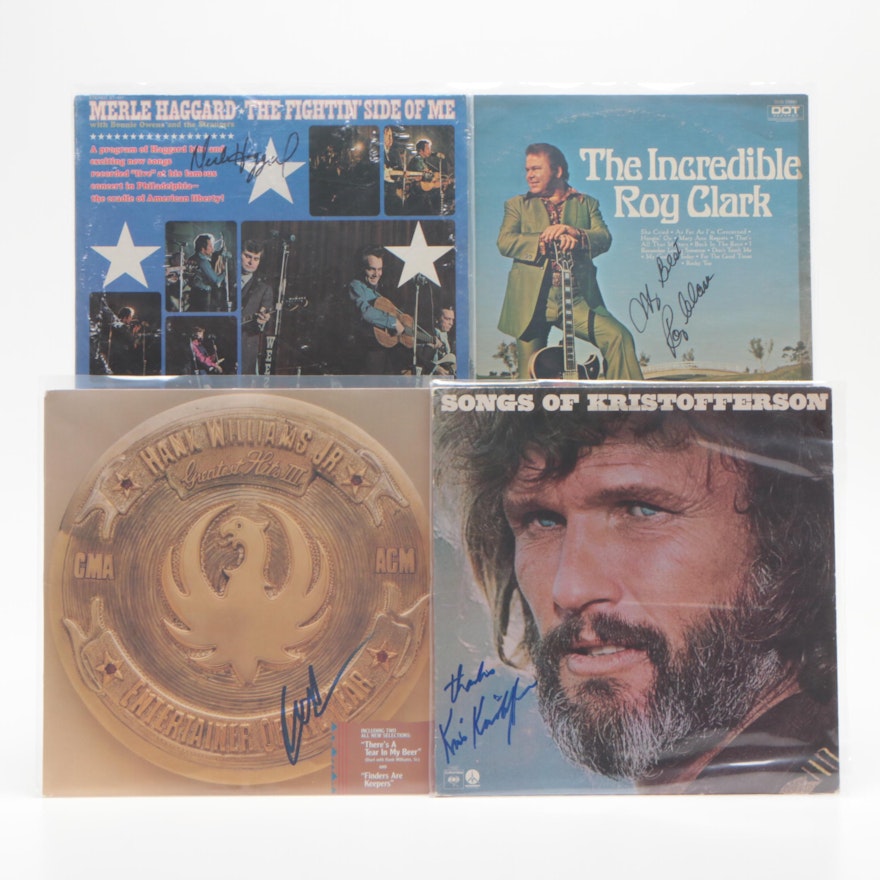 Haggard, Kristofferson, Clark and Williams Jr. Signed Album Covers