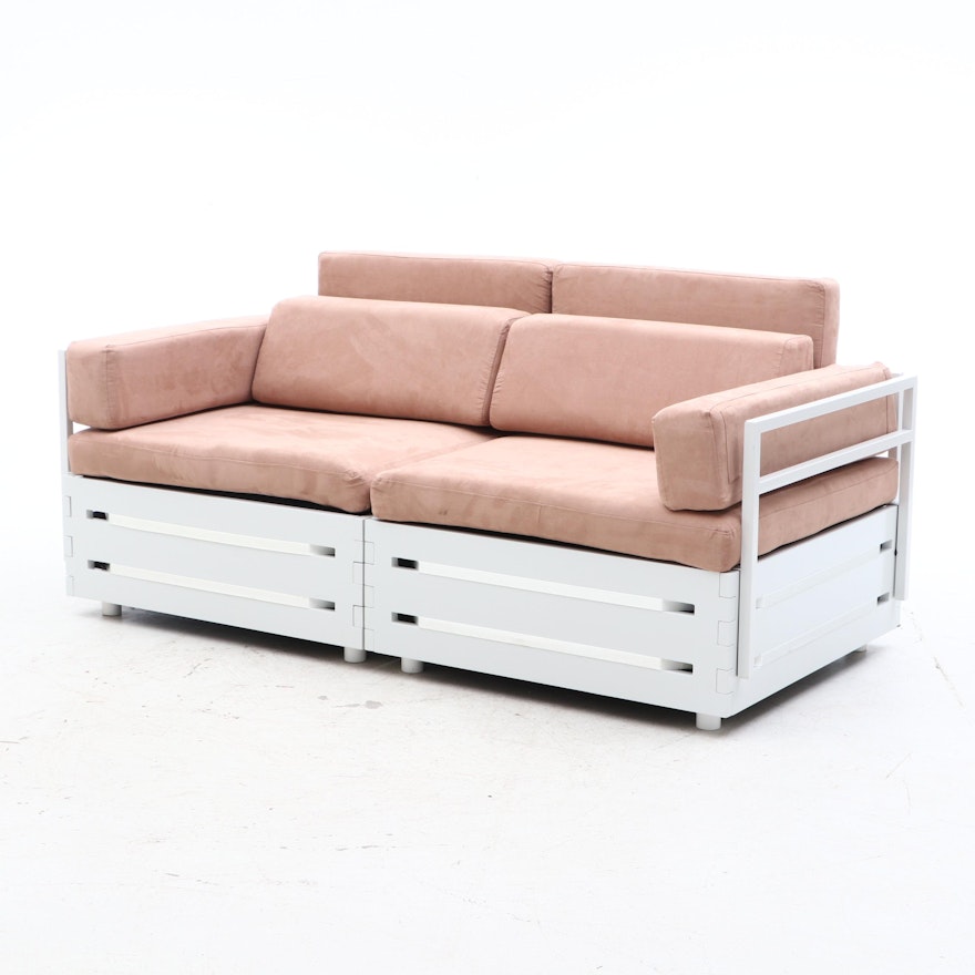 Contemporary Two Piece Storage Sofa with Cushions