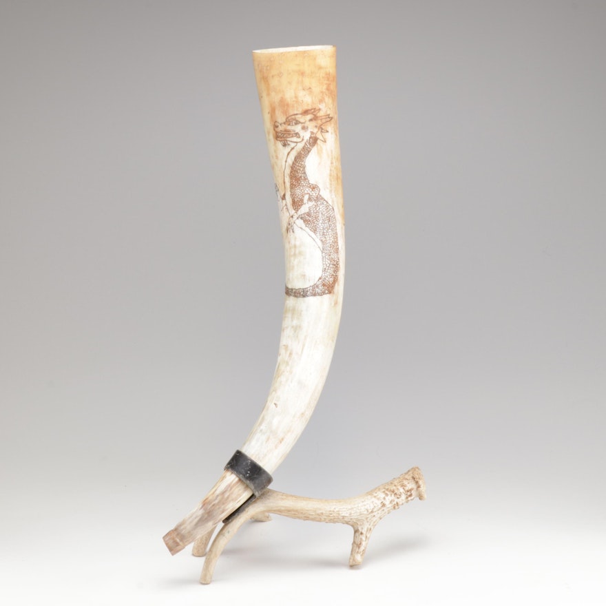 Decorated Horn and Antler Sculpture