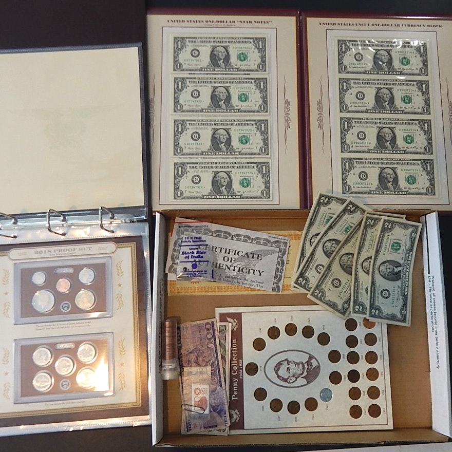 2018-S Proof Set, Uncut Federal Reserve Note Set, Foreign Currency, and More