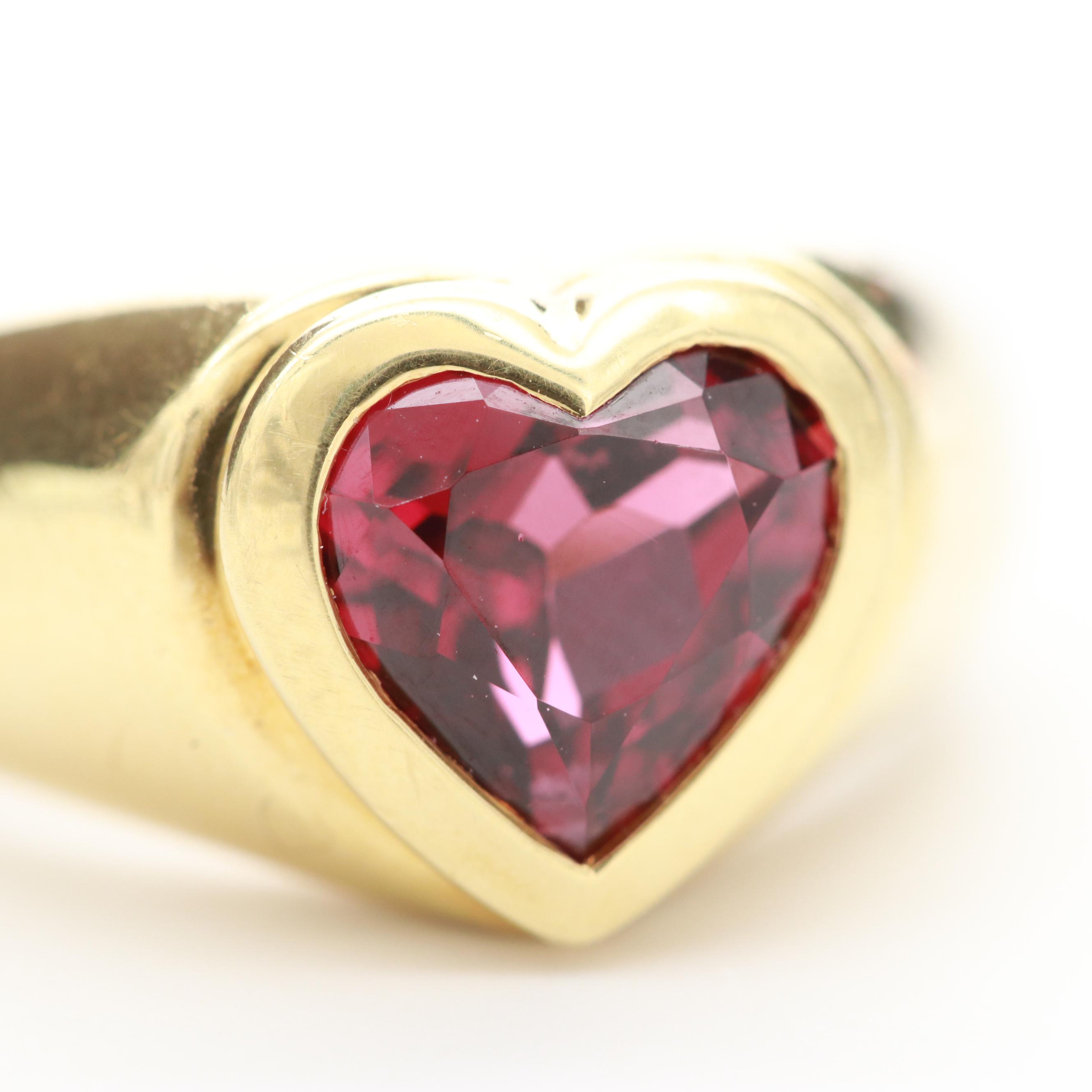Tiffany & Co. 18K Yellow Gold Garnet Heart Solitaire Ring