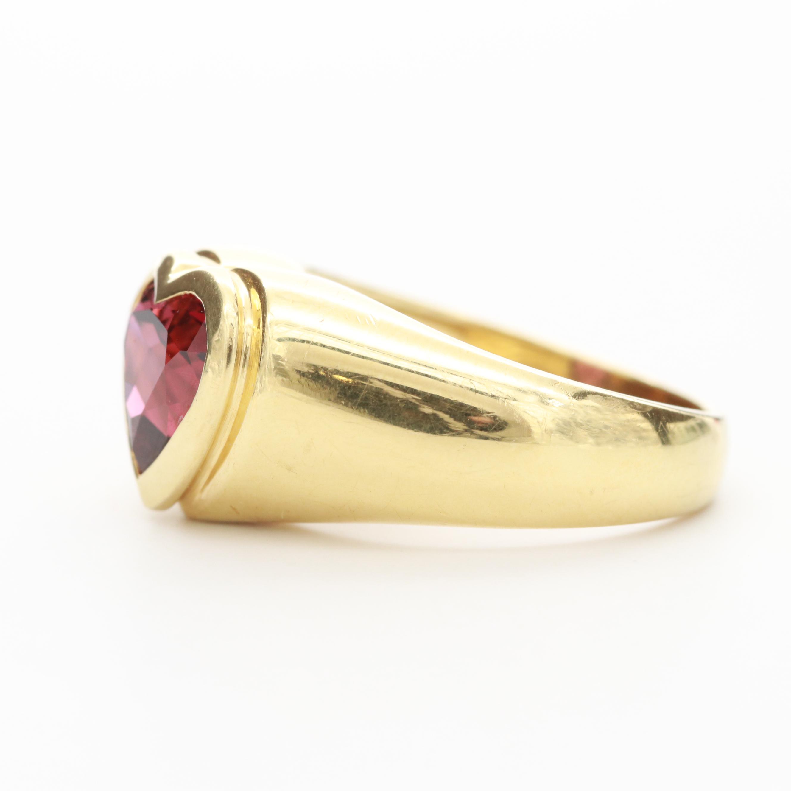 Tiffany & Co. 18K Yellow Gold Garnet Heart Solitaire Ring