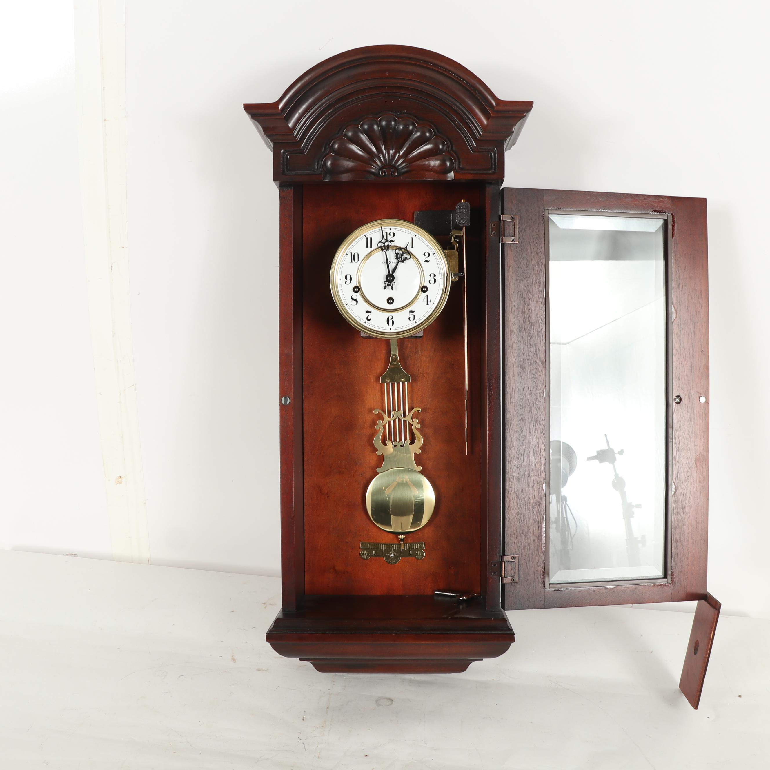 Howard Miller "Jennison" Mahogany Veneer Pendulum Wall Clock with Lyre Pendulum