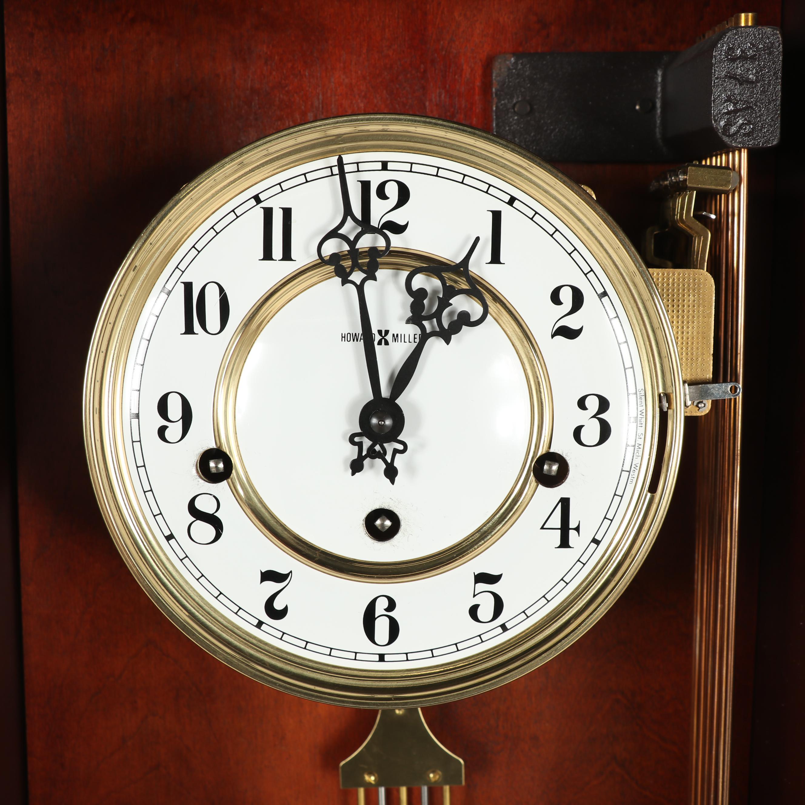 Howard Miller "Jennison" Mahogany Veneer Pendulum Wall Clock with Lyre Pendulum