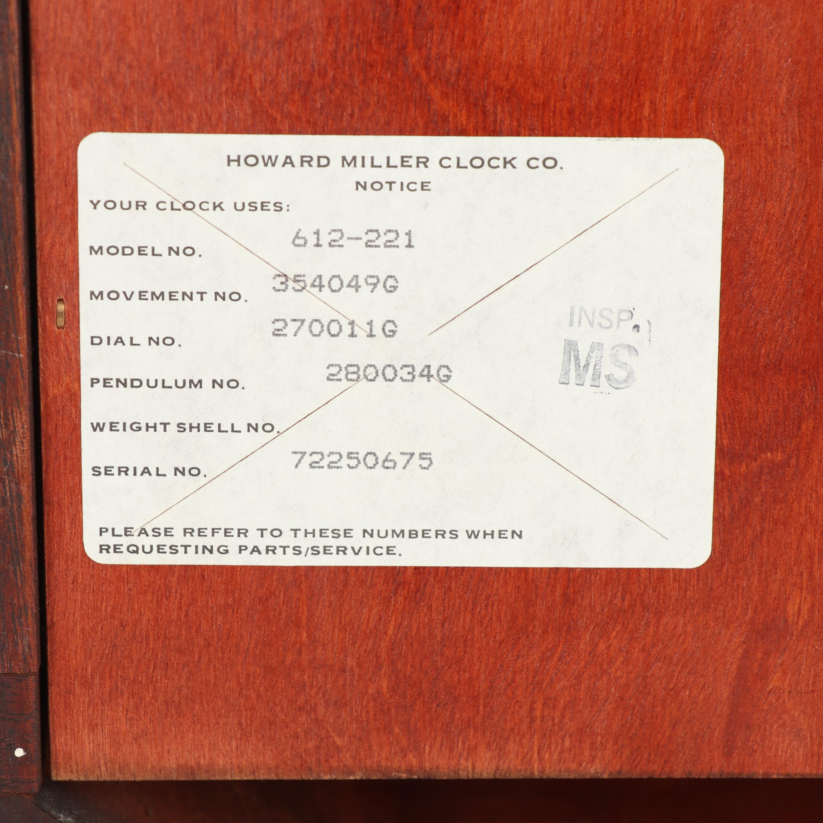 Howard Miller "Jennison" Mahogany Veneer Pendulum Wall Clock with Lyre Pendulum