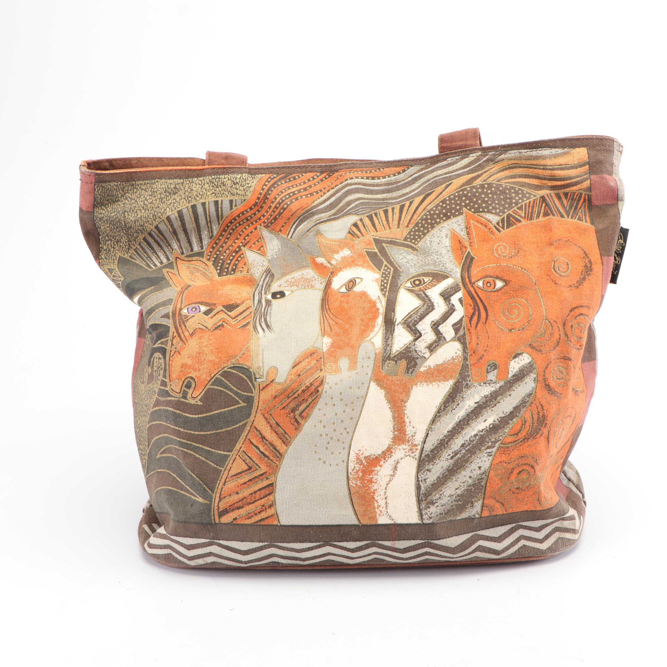Laurel Burch Canvas Tote and Cosmetic Bags with "Moroccan Mares" Pattern