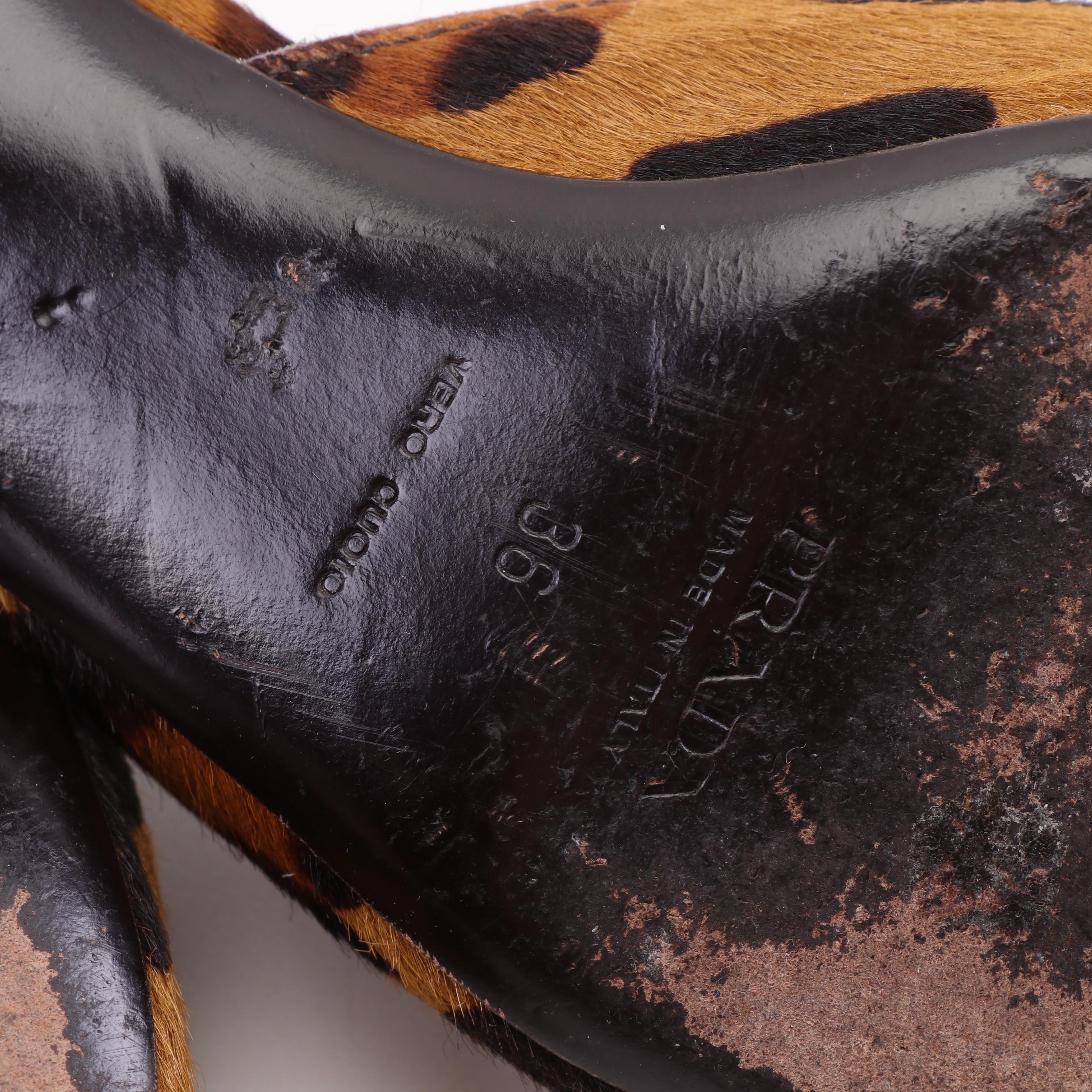 Prada Dyed Leopard-Print Calf Hair Mules with Buckle Strap